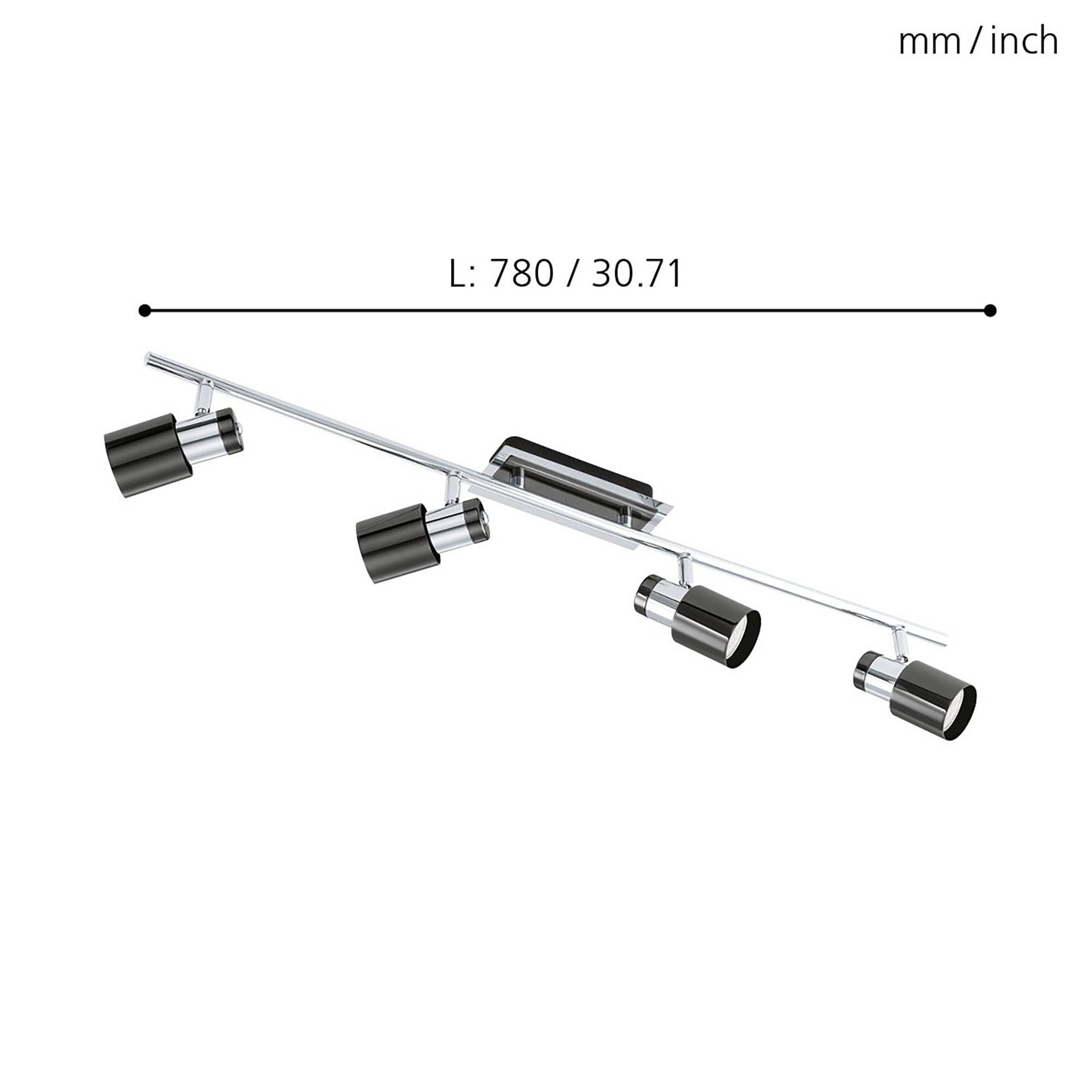 Spot de plafond réglette/plaf métal nickel DAVIDA 1 GU10 4X4,6W