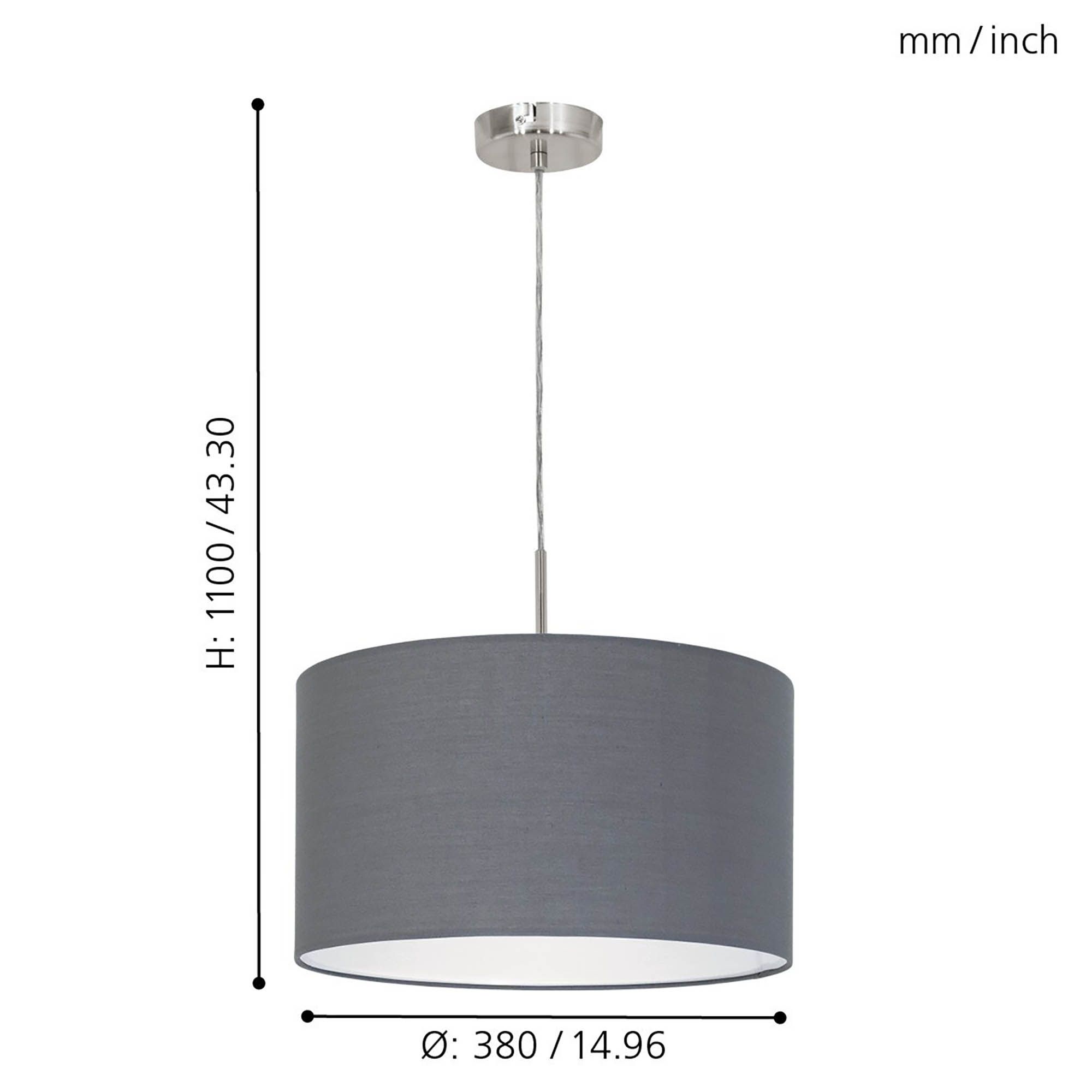 Suspension tissu gris PASTERI D38CM E27 1X60W