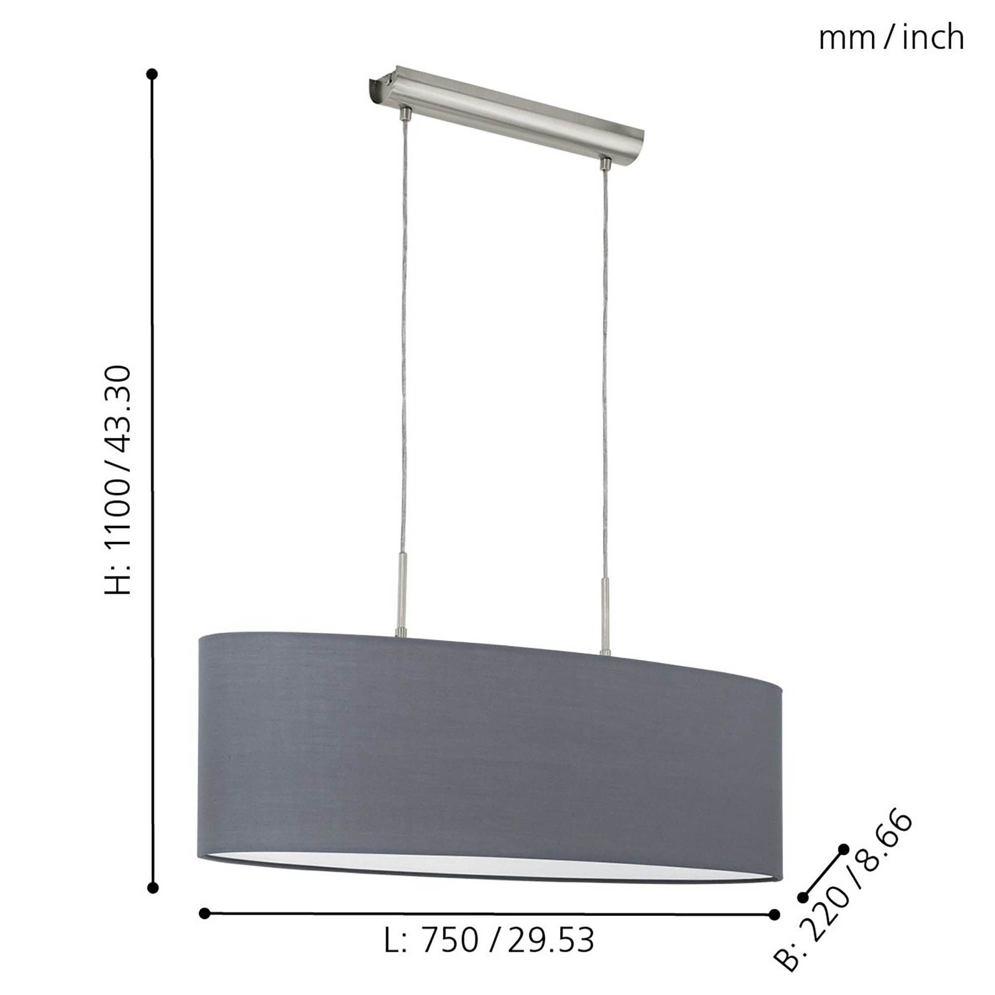 Suspension tissu gris PASTERI E27 2X60W