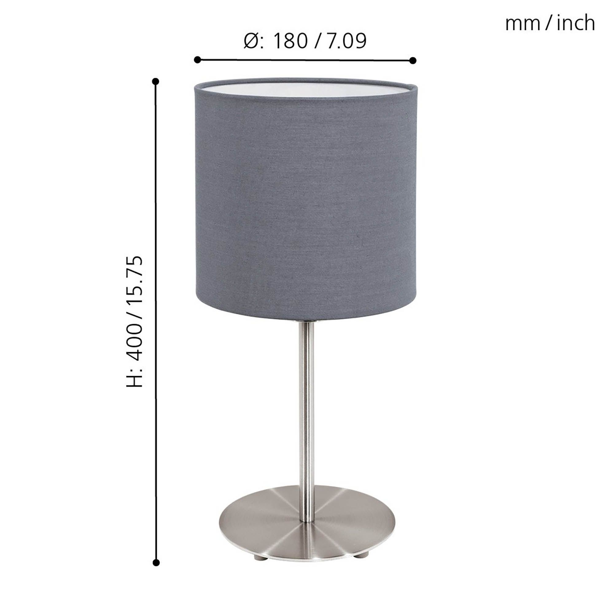 Lampe de table tissu gris PASTERI E27 1X60W