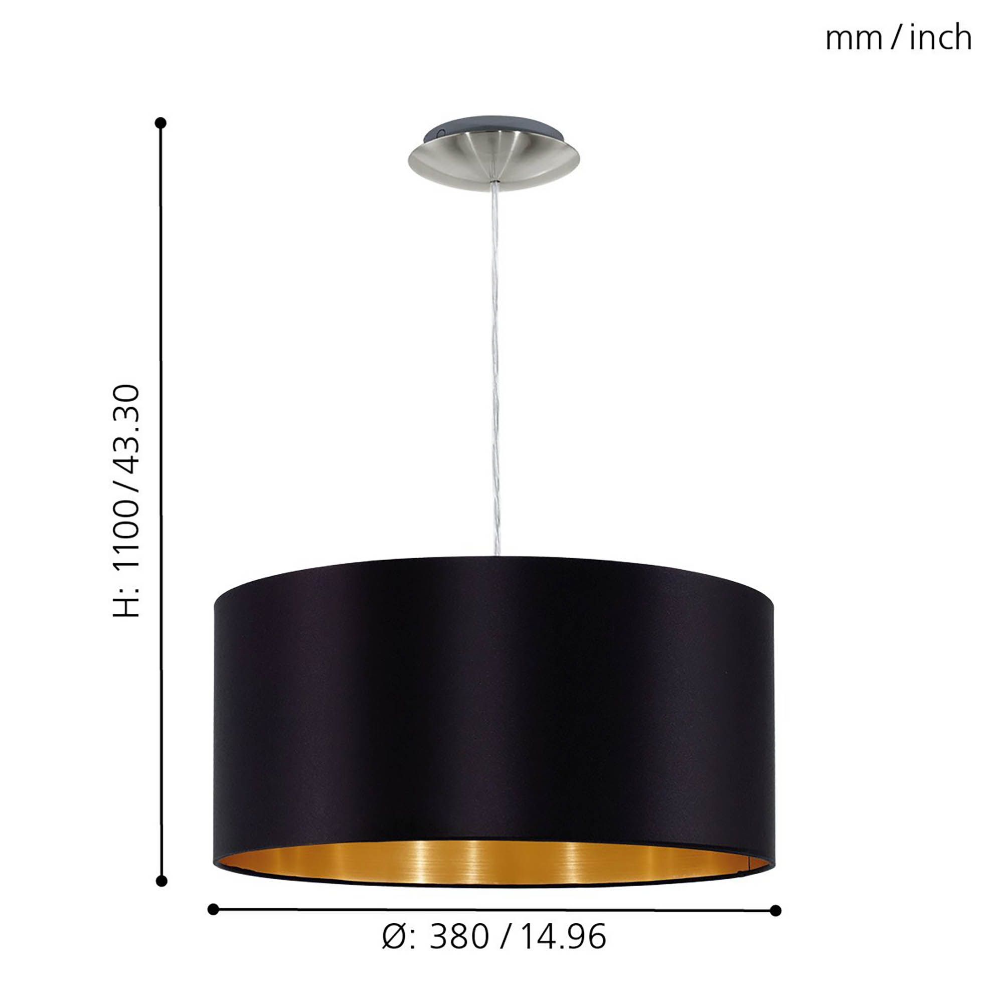 Suspension tissu noir MASERLO E27 1X60W