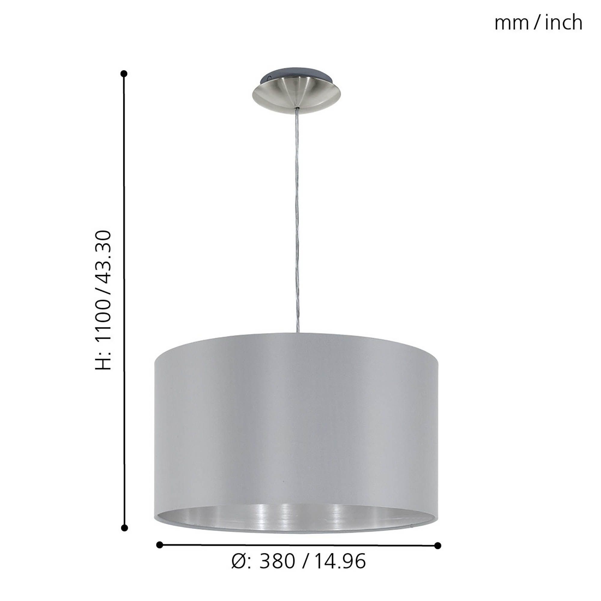 Suspension tissu gris MASERLO E27 1X60W