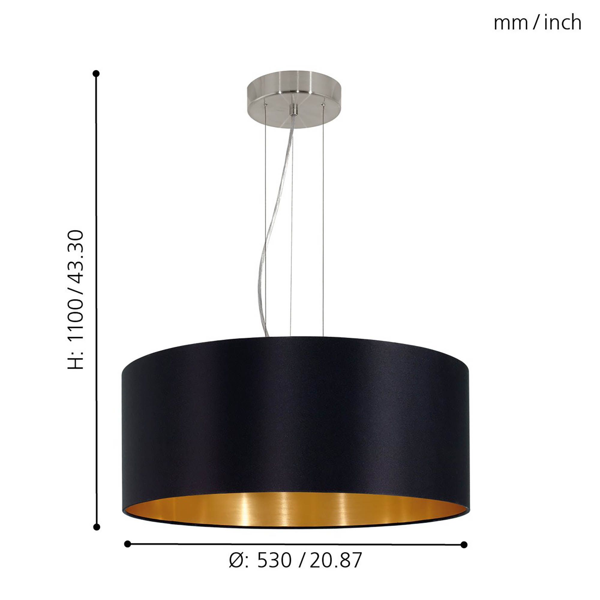 Suspension tissu noir MASERLO E27 3X60W