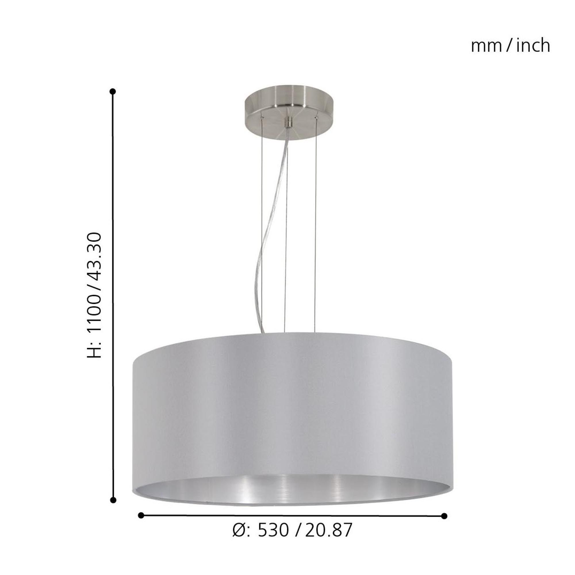 Suspension tissu gris MASERLO E27 3X60W