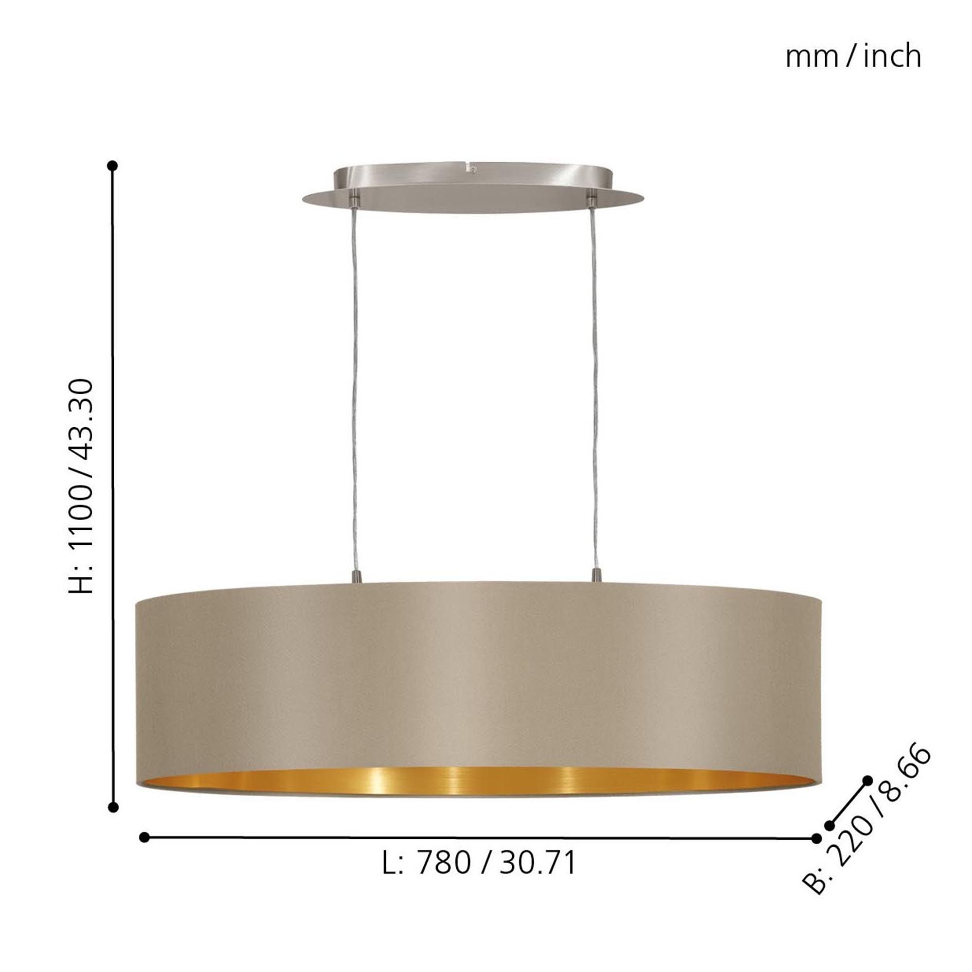 Suspension tissu taupe MASERLO L78CM E27 2X60W