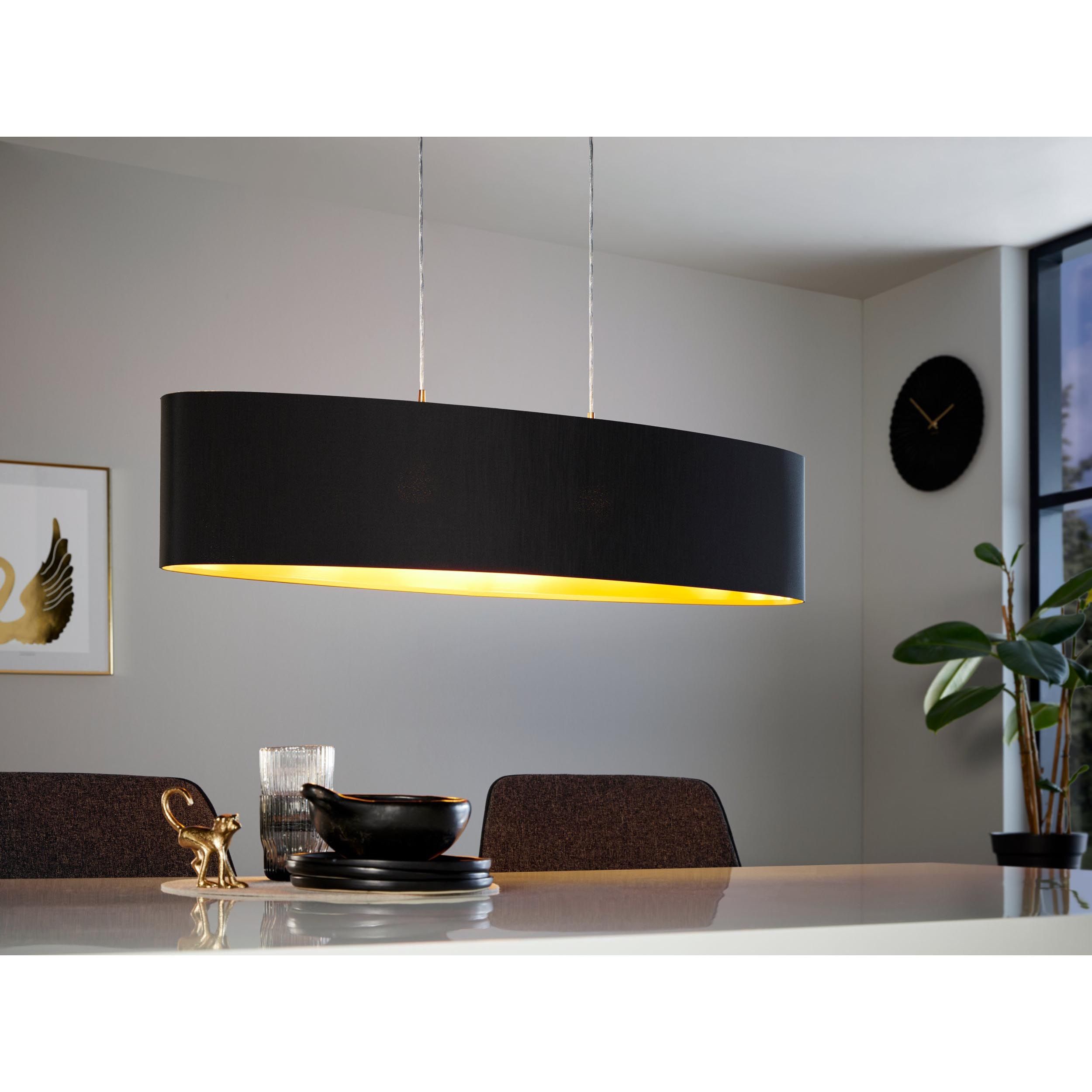 Suspension tissu noir MASERLO L100CM E27 2X60W