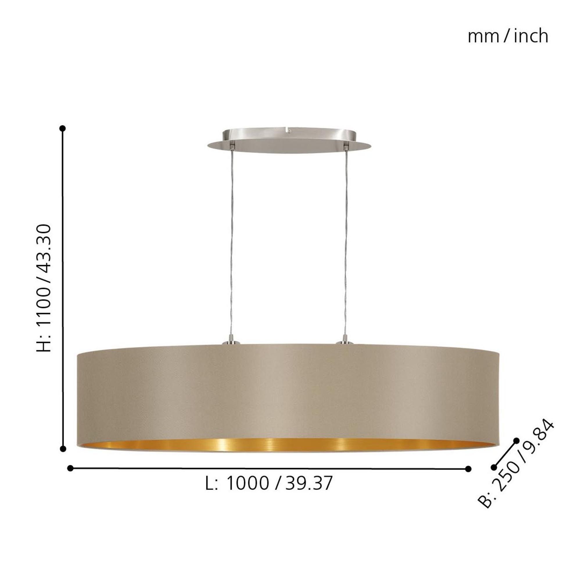 Suspension tissu taupe MASERLO L100CM E27 2X60W