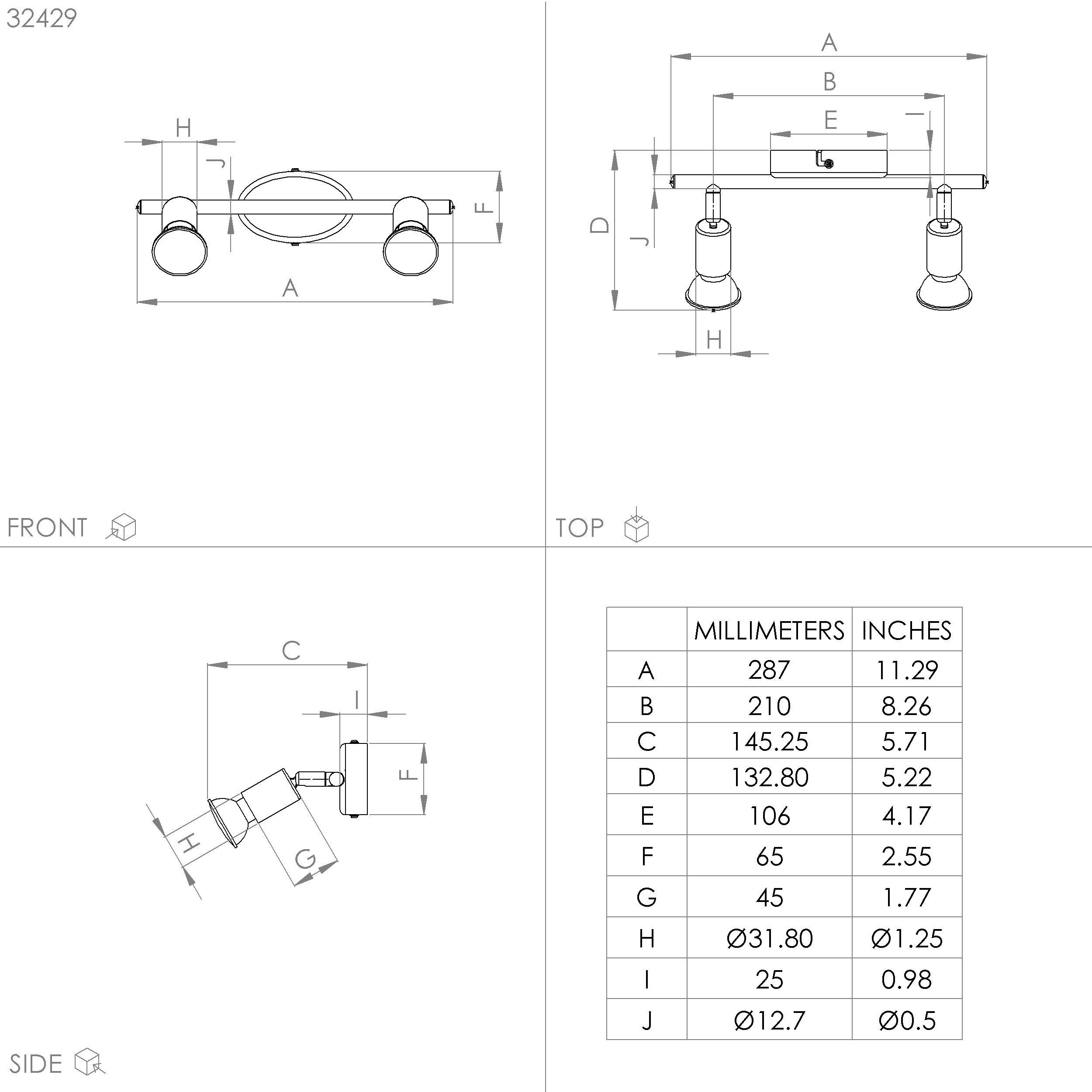 Spot de plafond réglette/plaf métal noir BUZZ-LED GU10 2X2,8W