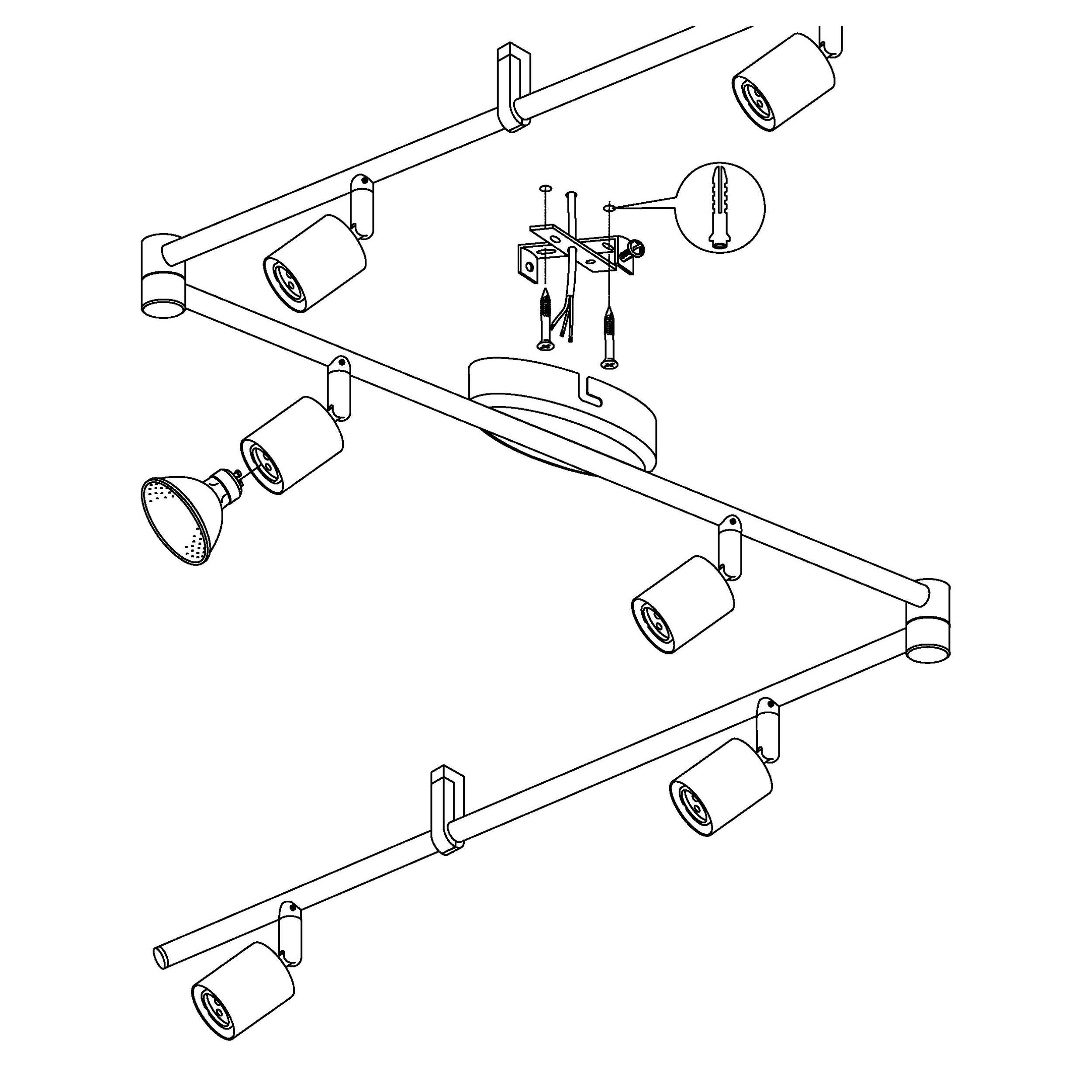 Spot de plafond réglette/plaf métal noir BUZZ-LED GU10 6X2,8W