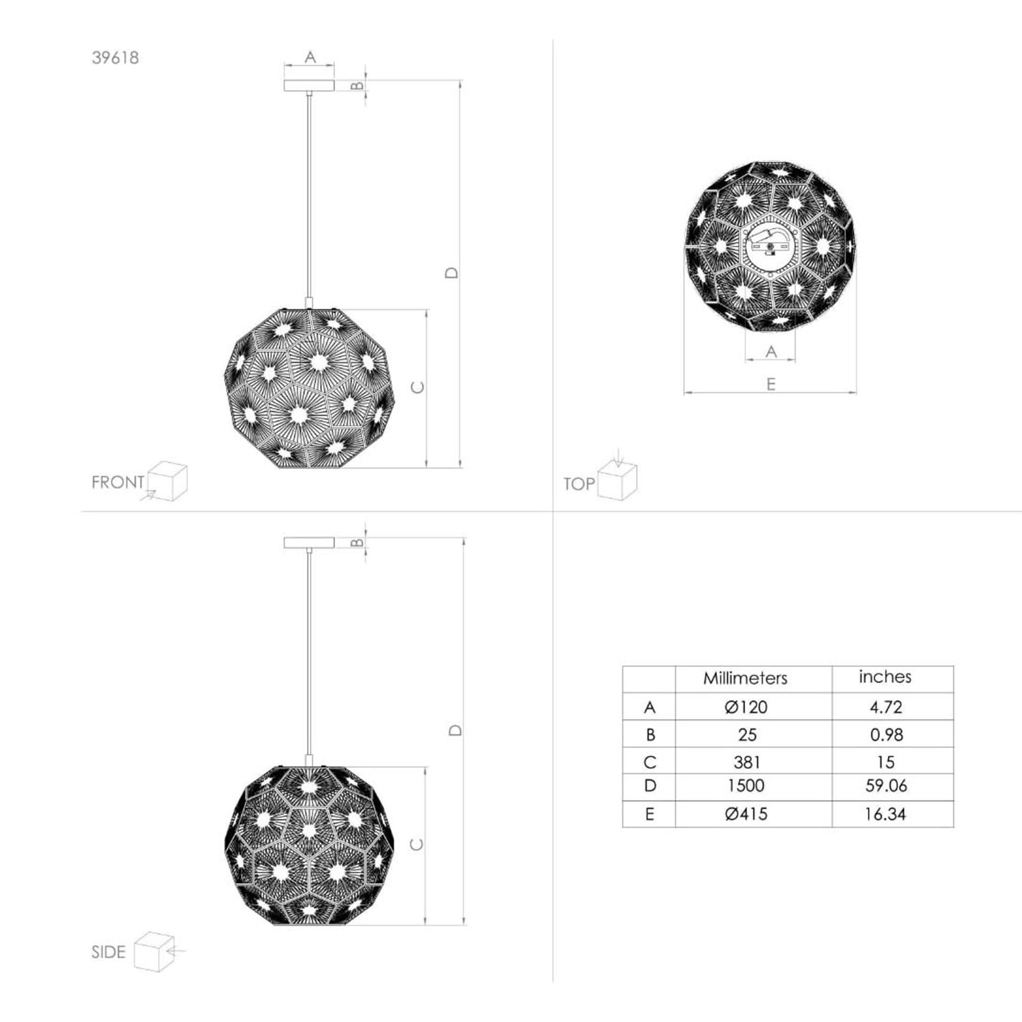 Suspension métal noir SKOURA d41 1 E27 1X60W