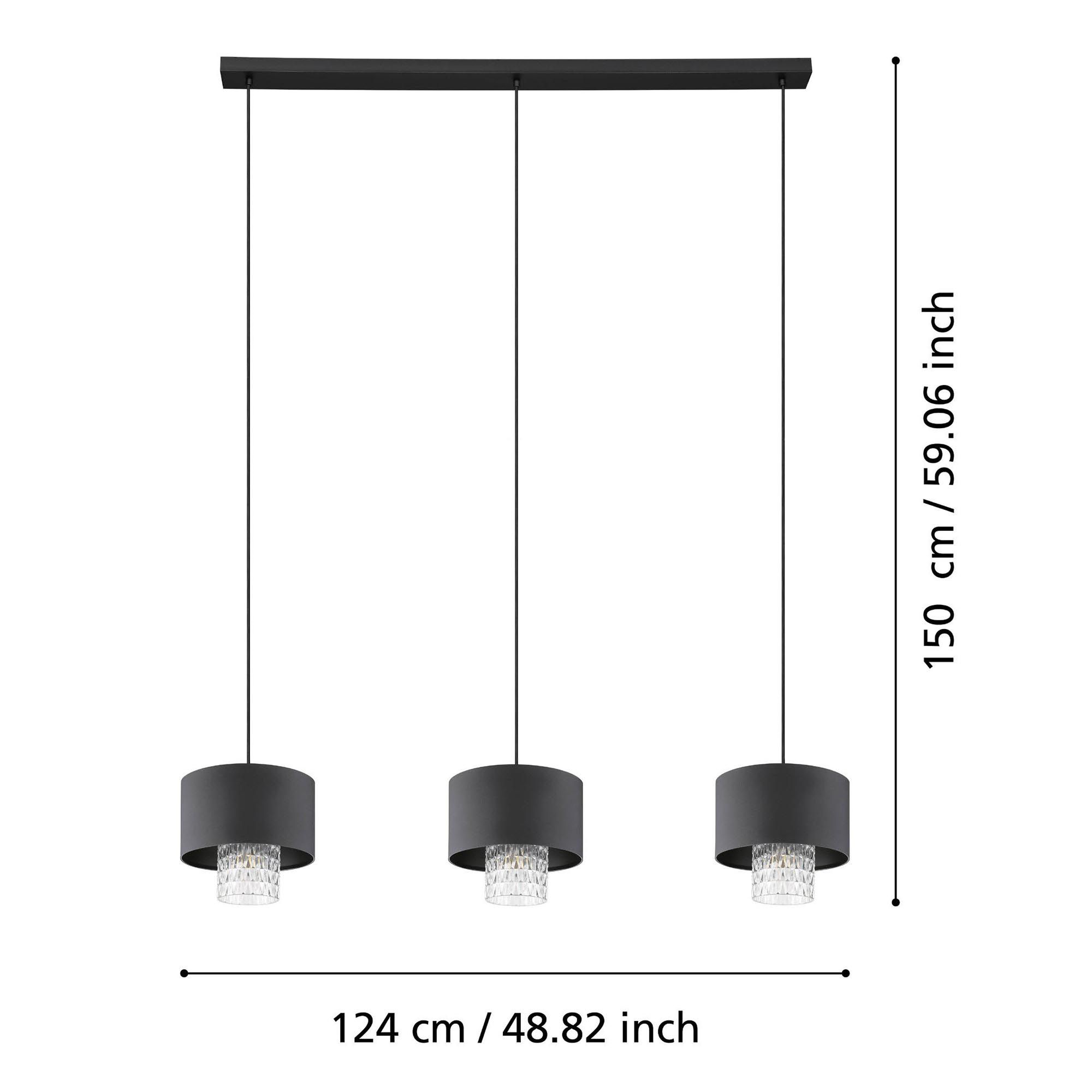 Suspension métal noir SAPUARA E27 3X40W