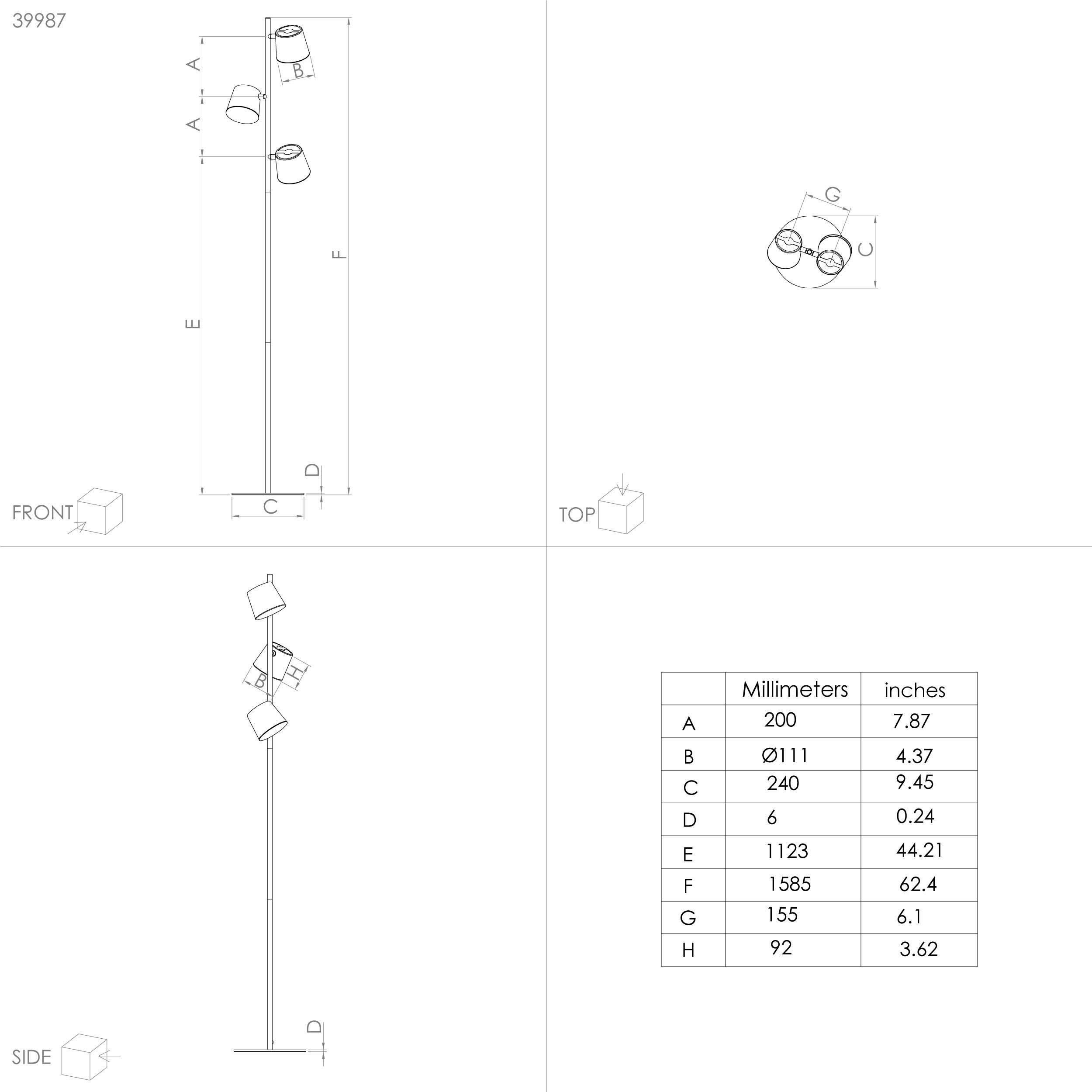 Lampadaire métal noir ALTAMIRA GU10 3X4,6W