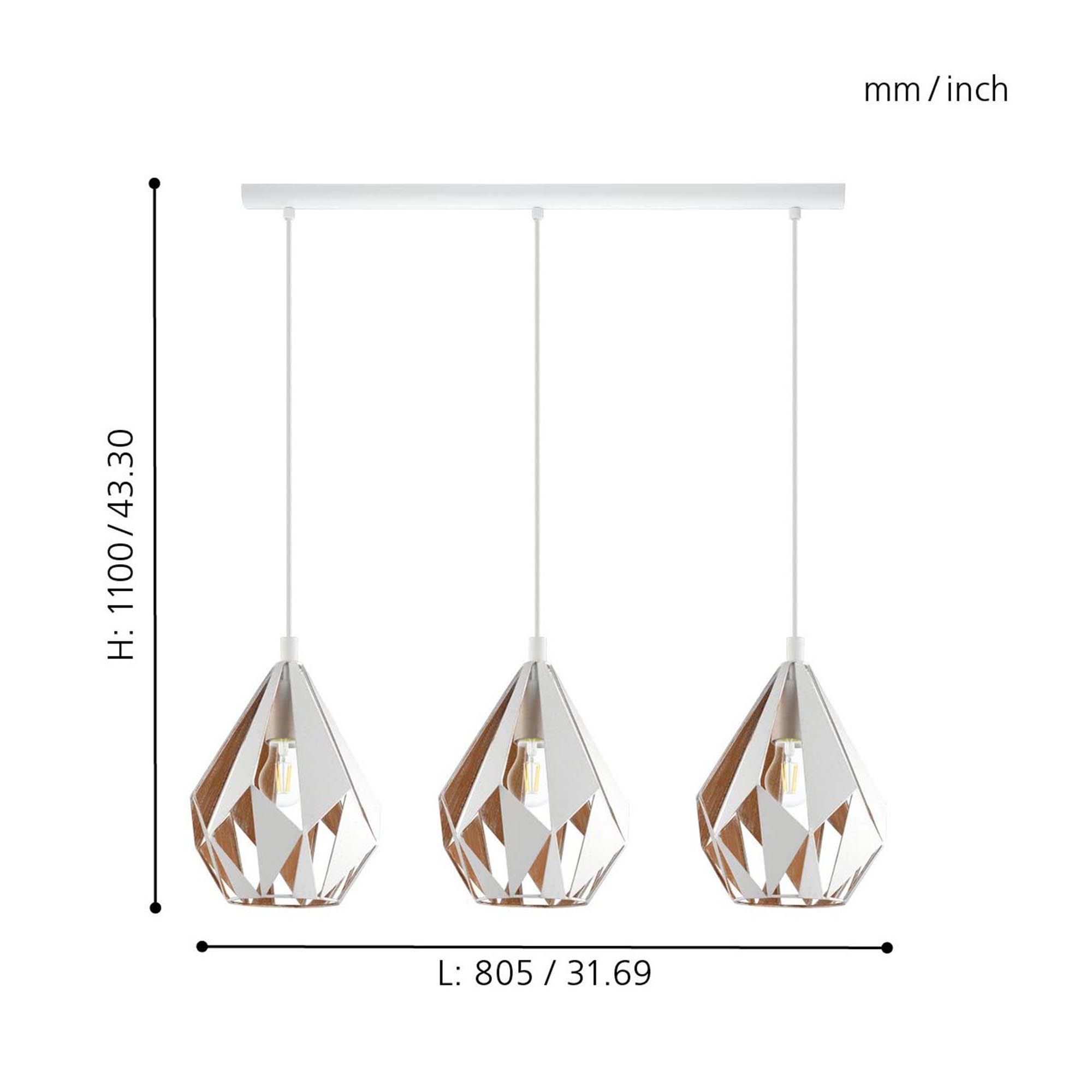 Suspension métal blanc CARLTON 1 E27 3X60W