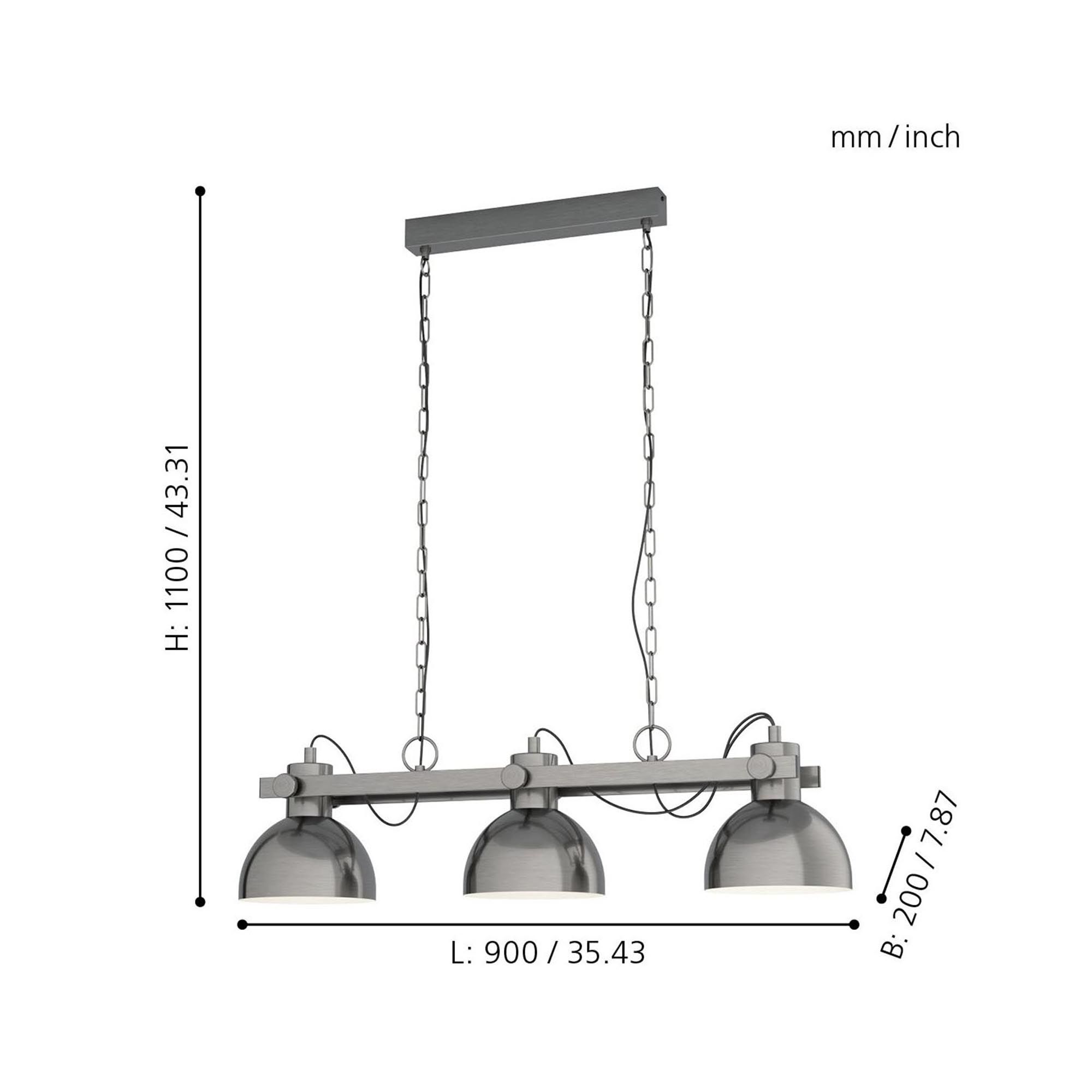 Suspension métal gris LUBENHAM 1 E27 3X28W