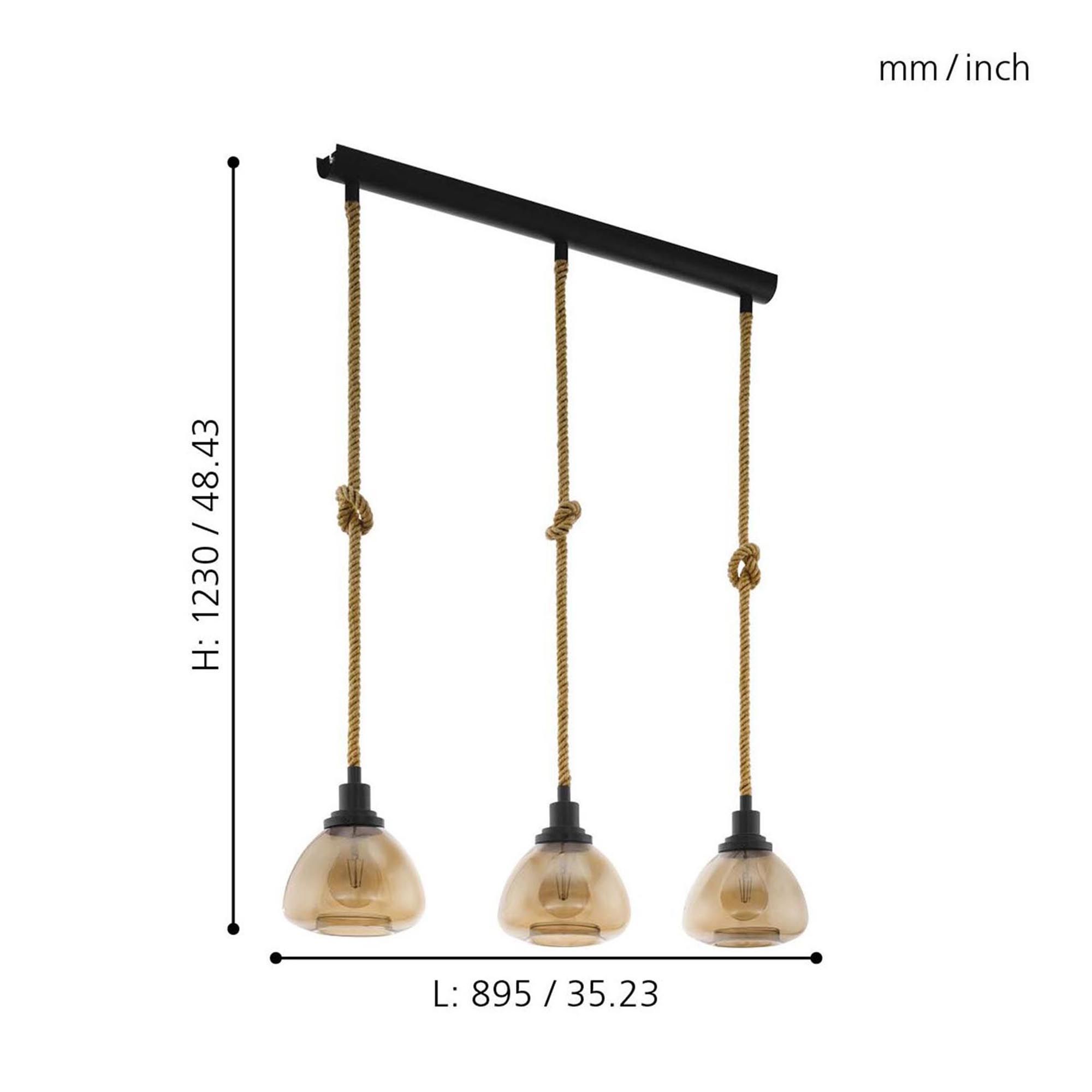 Suspension verre ambre RAMPSIDE E27 3X28W