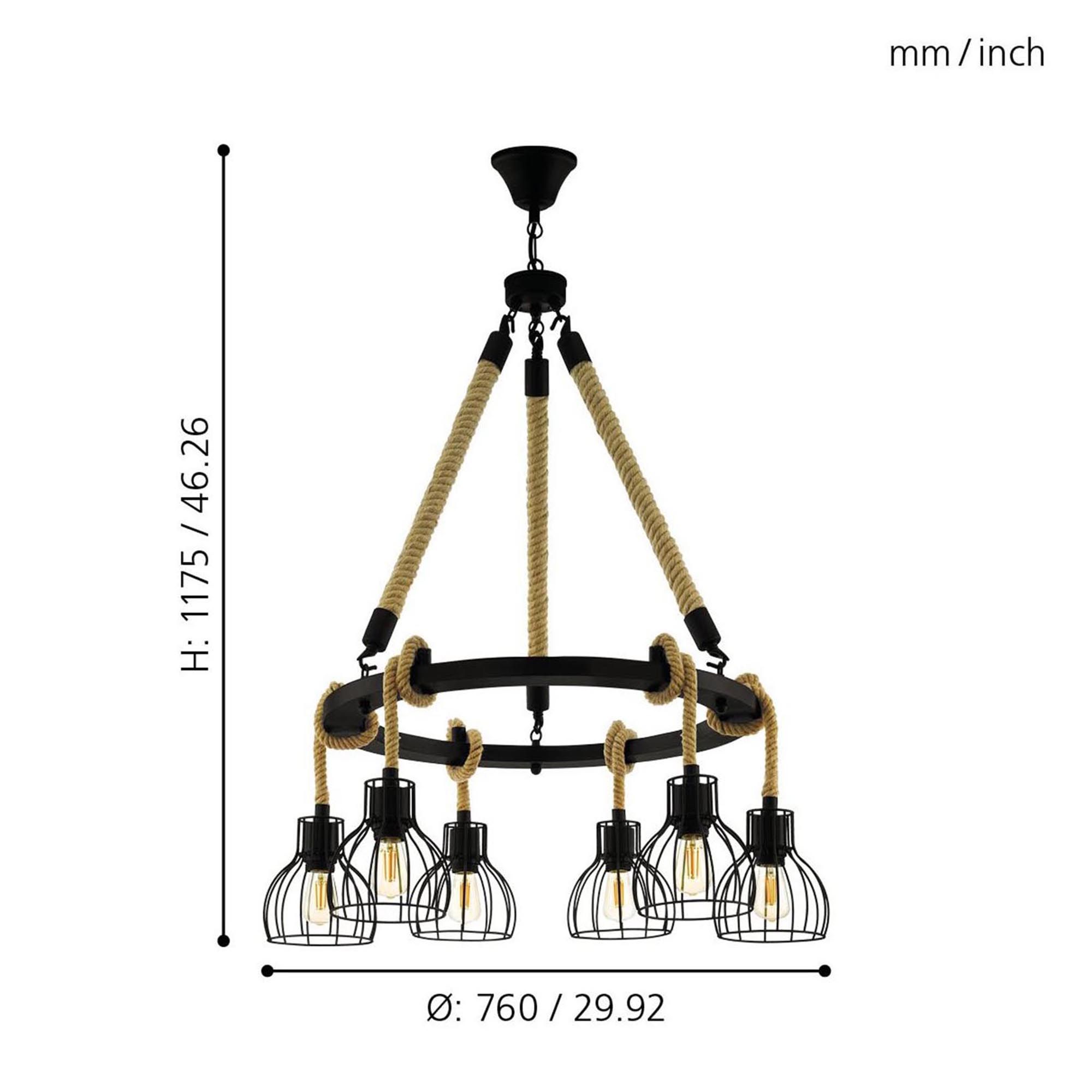 Suspension métal noir RAMPSIDE D76CM E27 6X28W