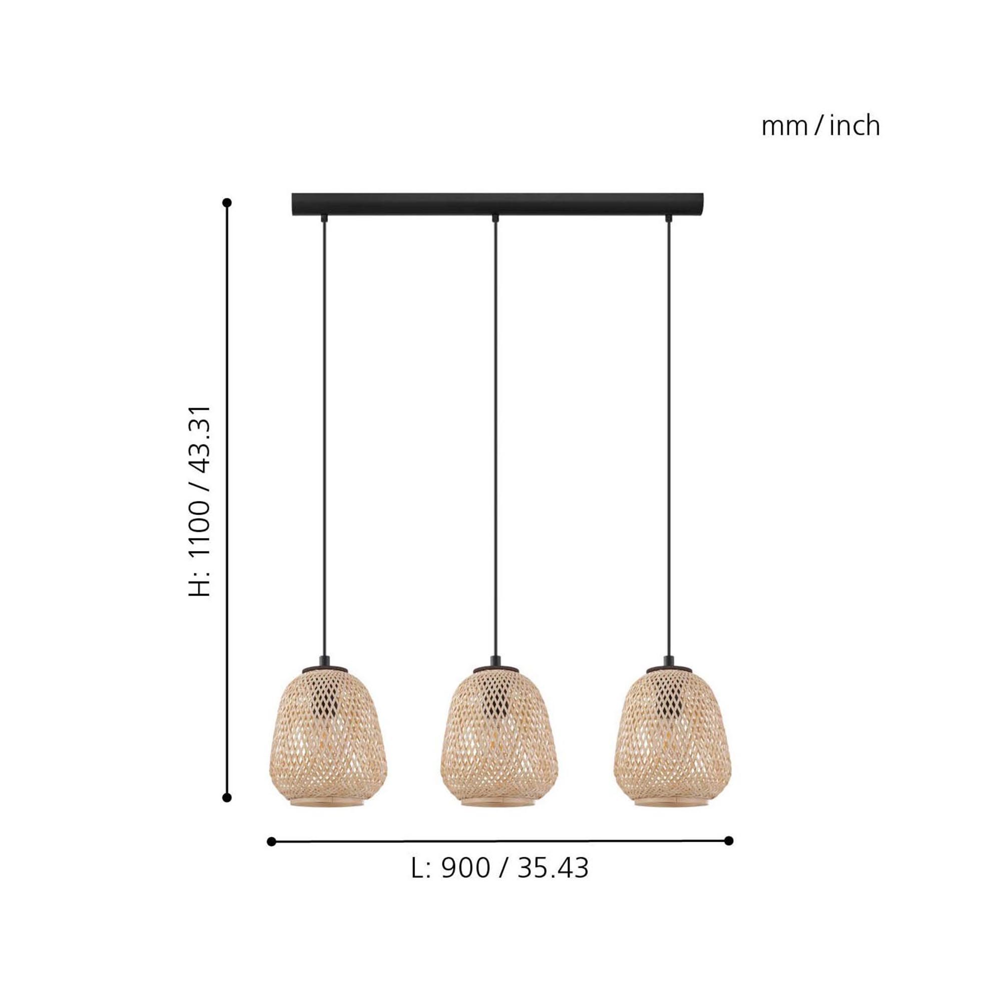 Suspension bois naturel DEMBLEBY E27 3X40W