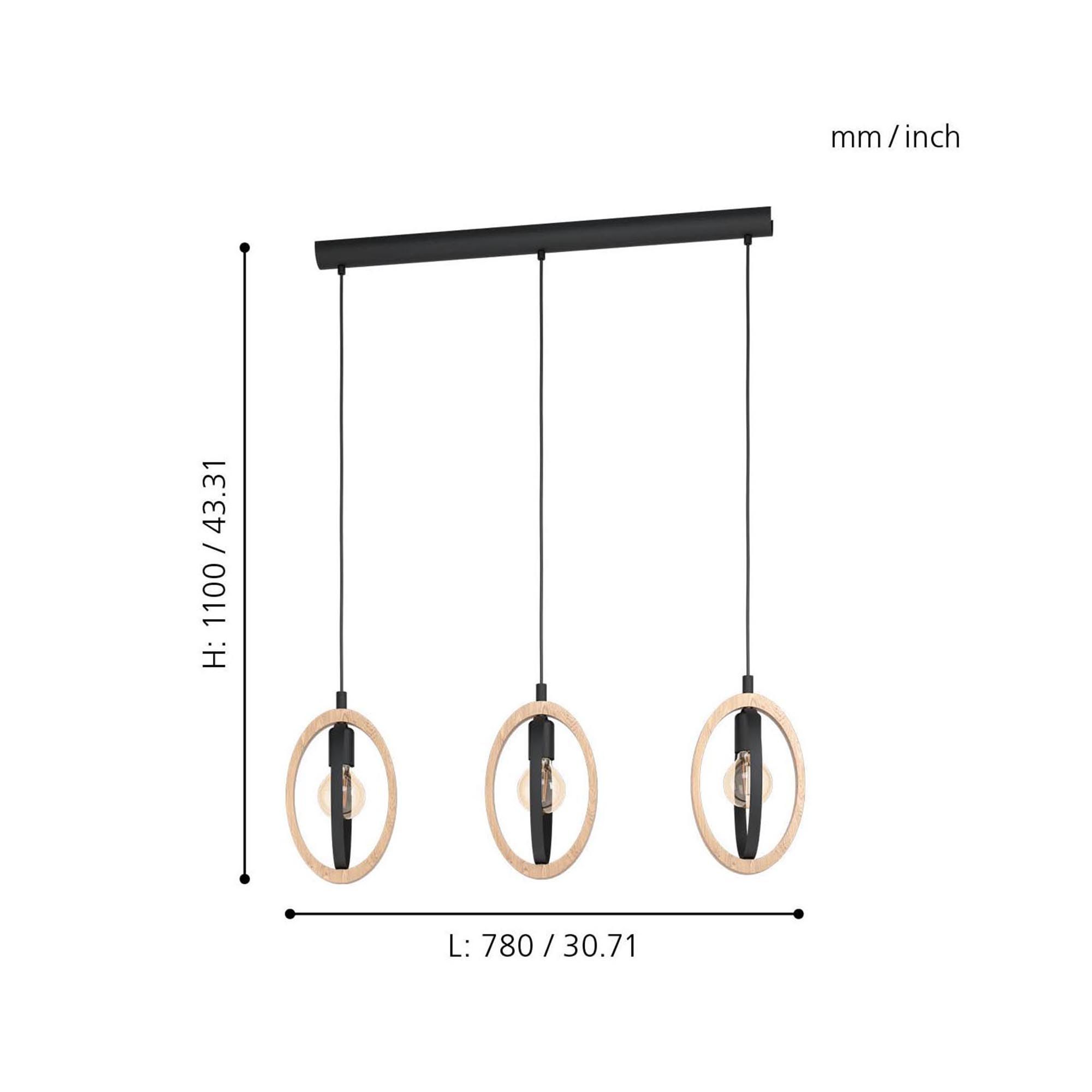 Suspension métal noir BASILDON Barre 3 E27 3X40W