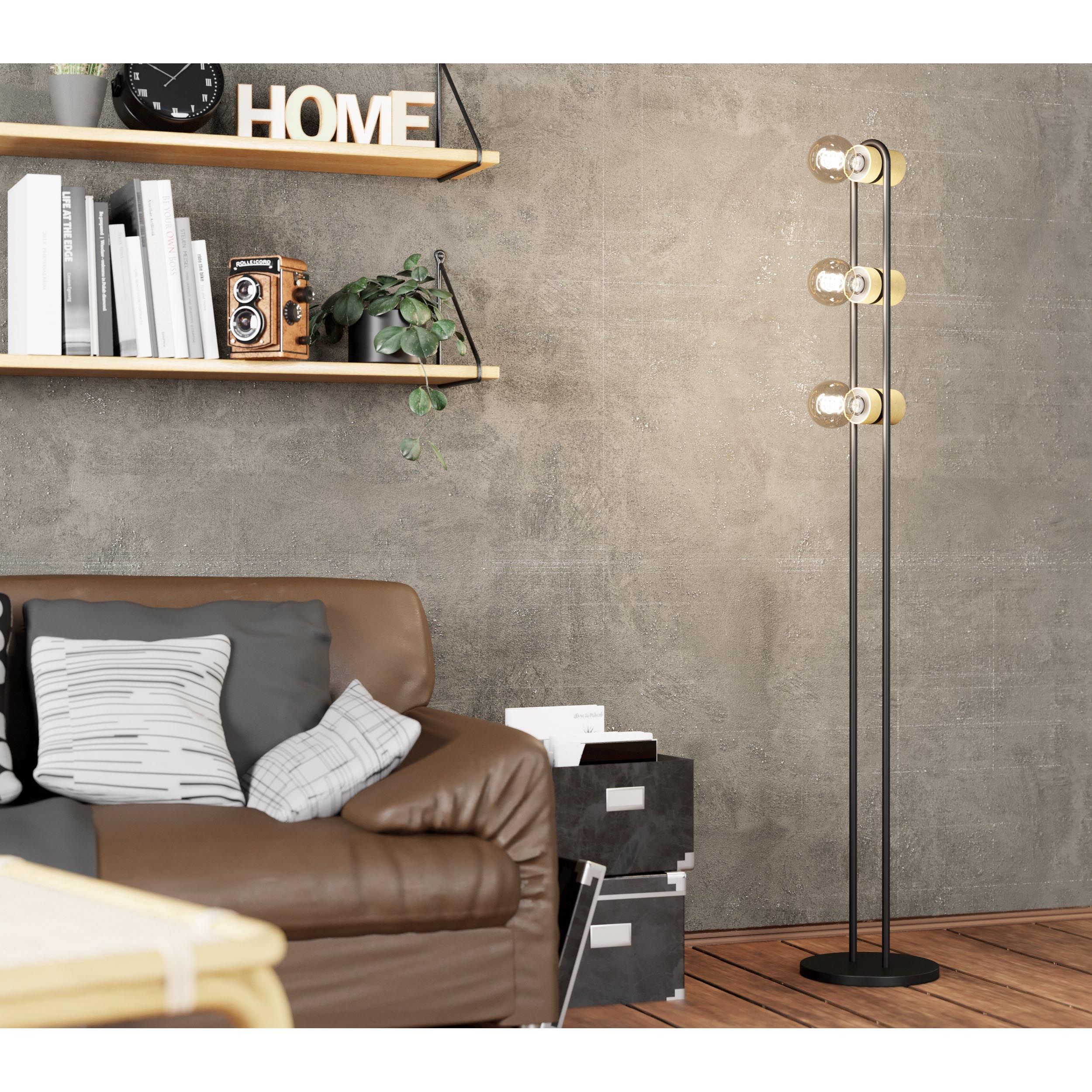 Lampadaire bois noir CHIEVELEY E27 3X28W