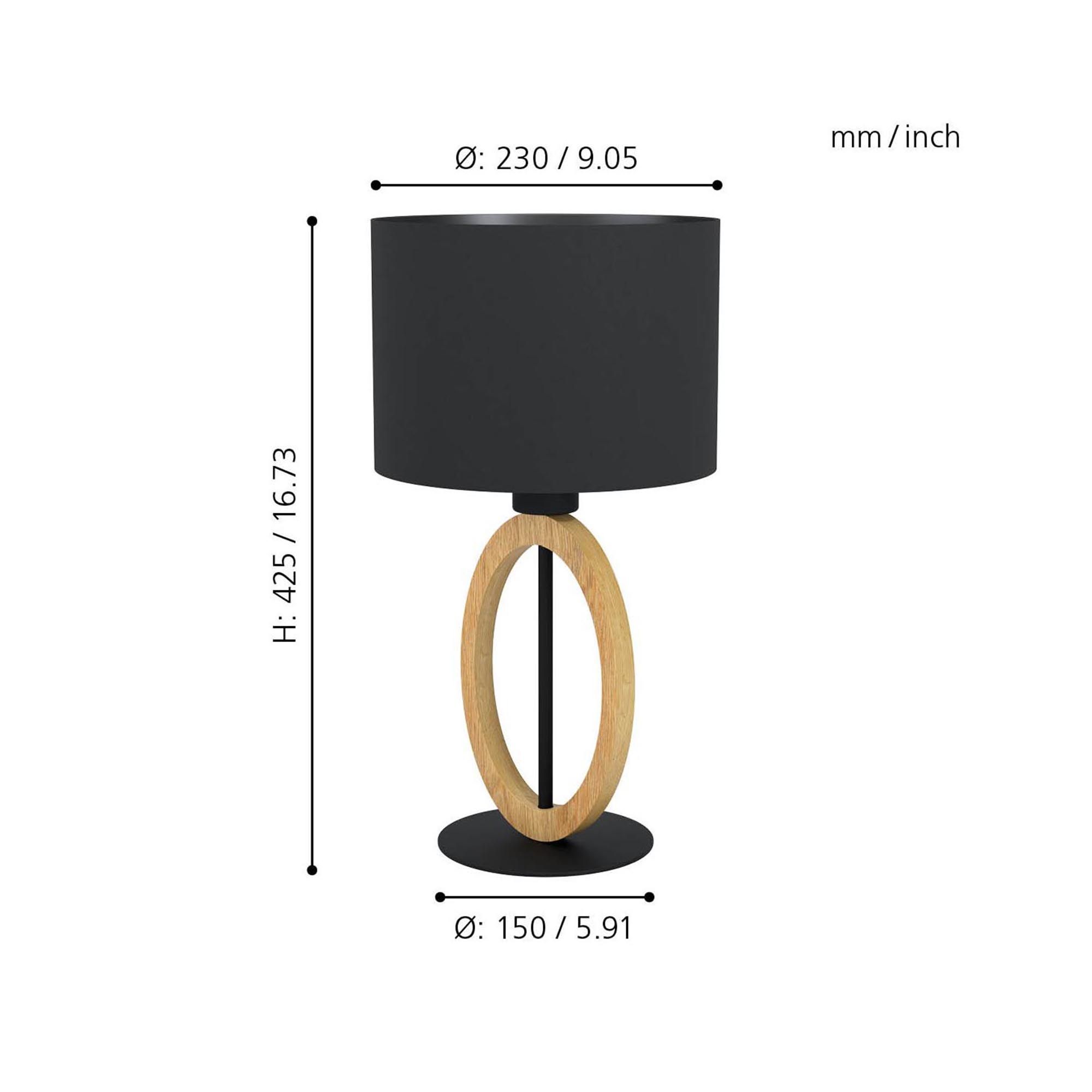 Lampe de table tissu noir BASILDON 1 E27 1X40W