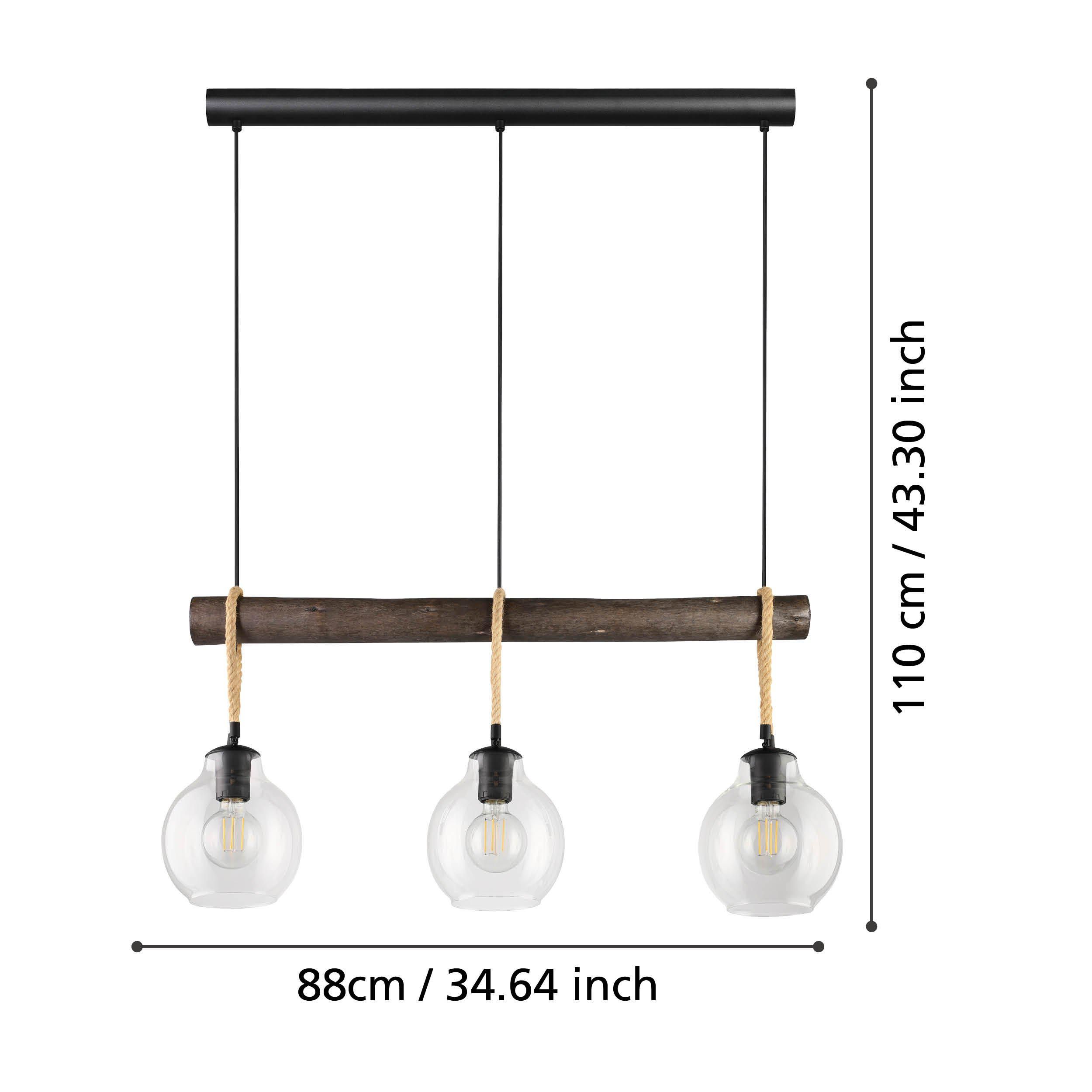 Suspension verre noir RODING E27 3X40W