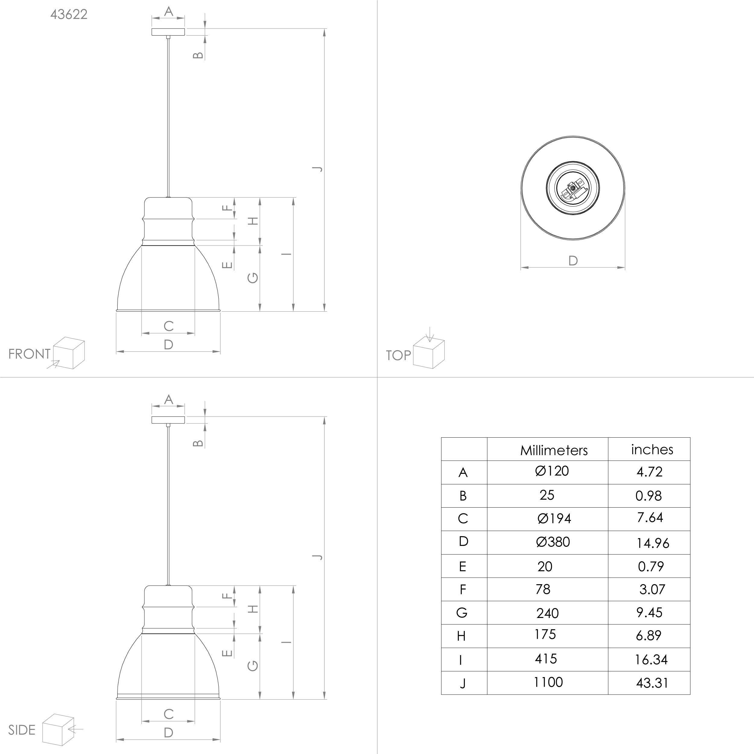 Suspension métal gris EBURY E27 1X60W