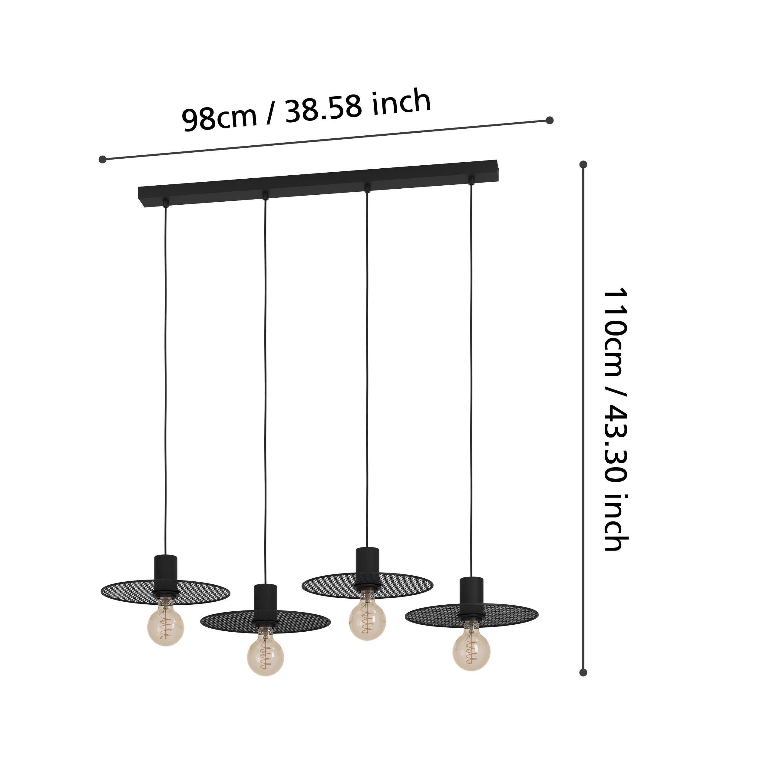 Suspension métal noir IKESTON E27 4X40W