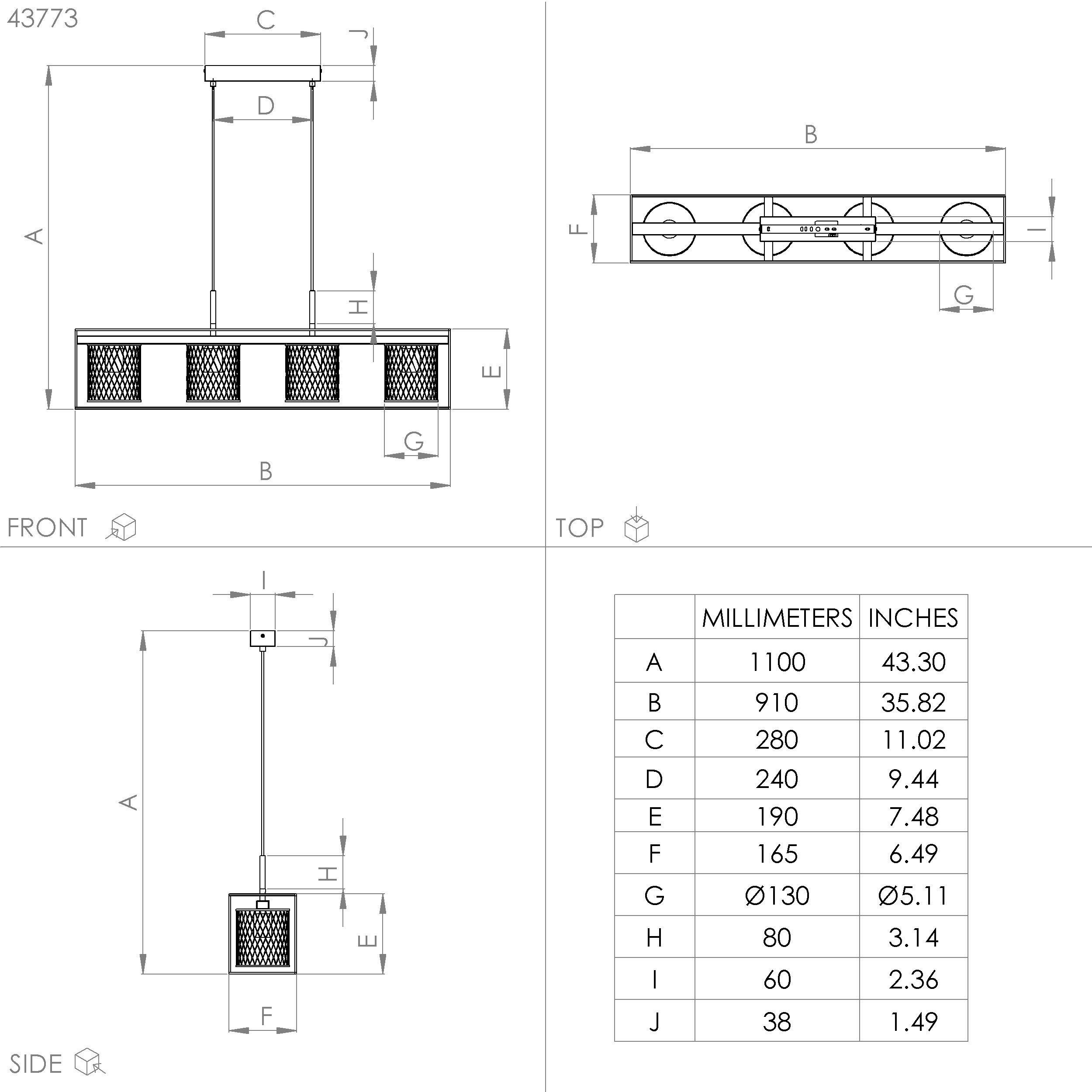 Suspension métal noir CATTERICK E27 4X40W