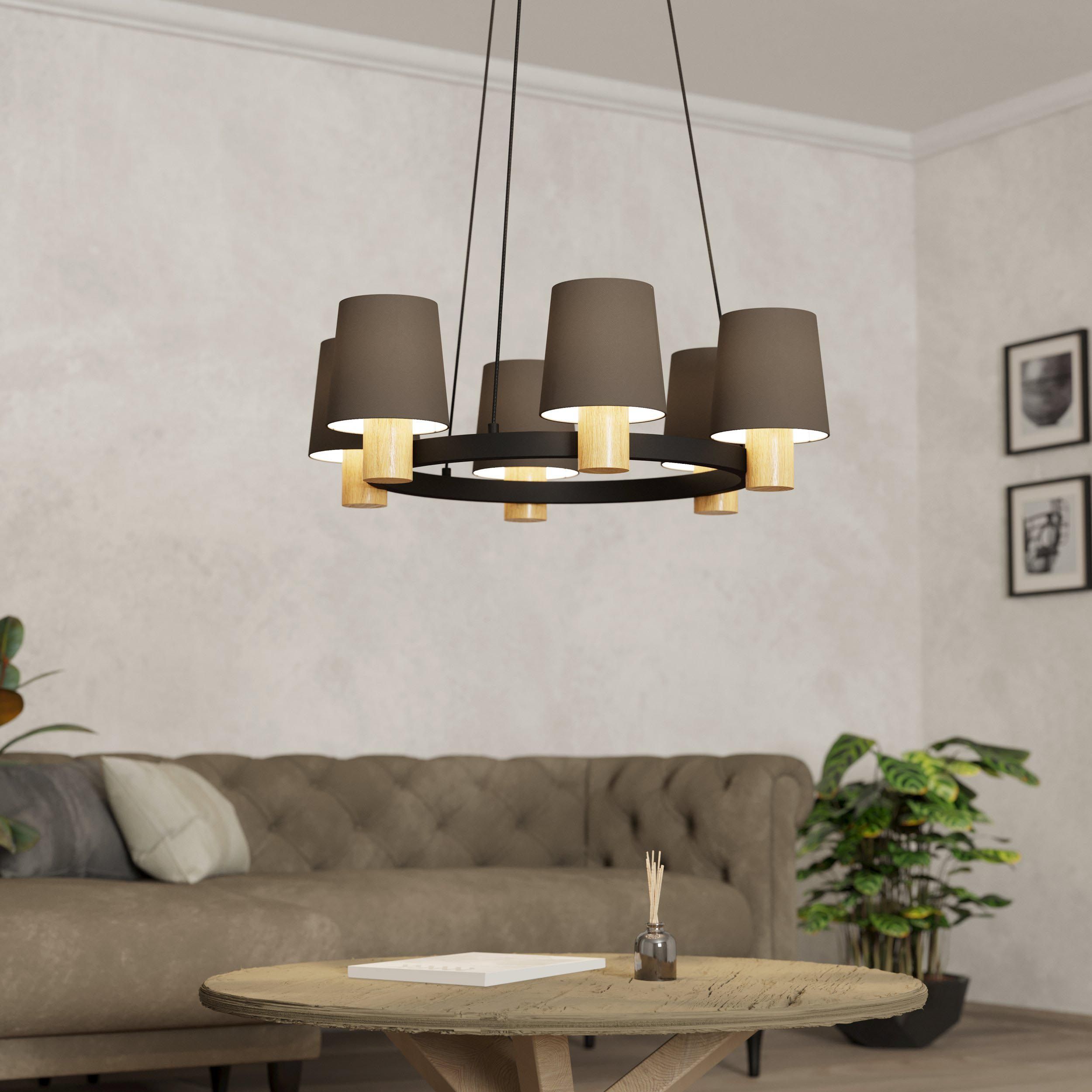 Suspension bois taupe EDALE Rond E27 6X40W