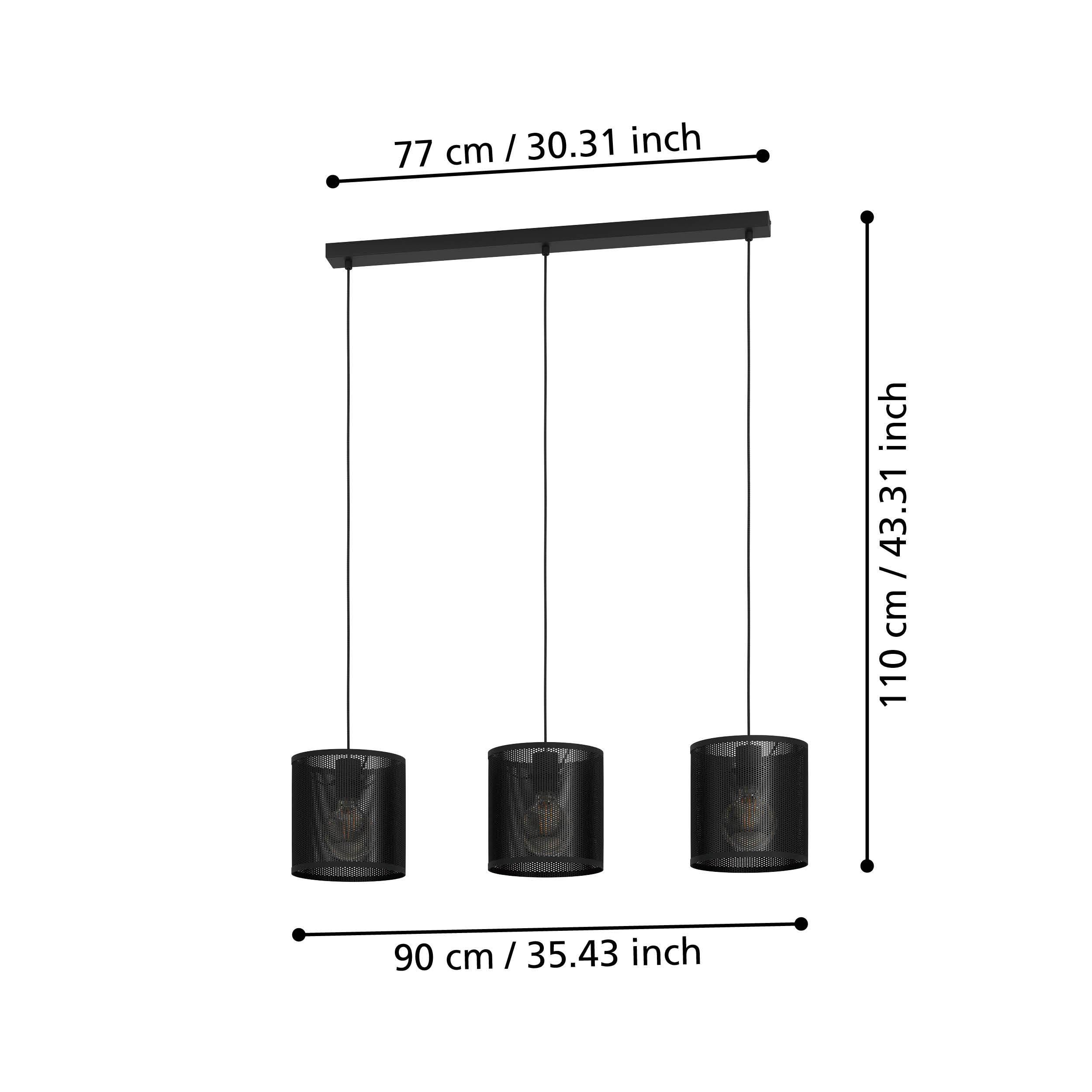 Suspension métal noir MANBY E27 3X40W