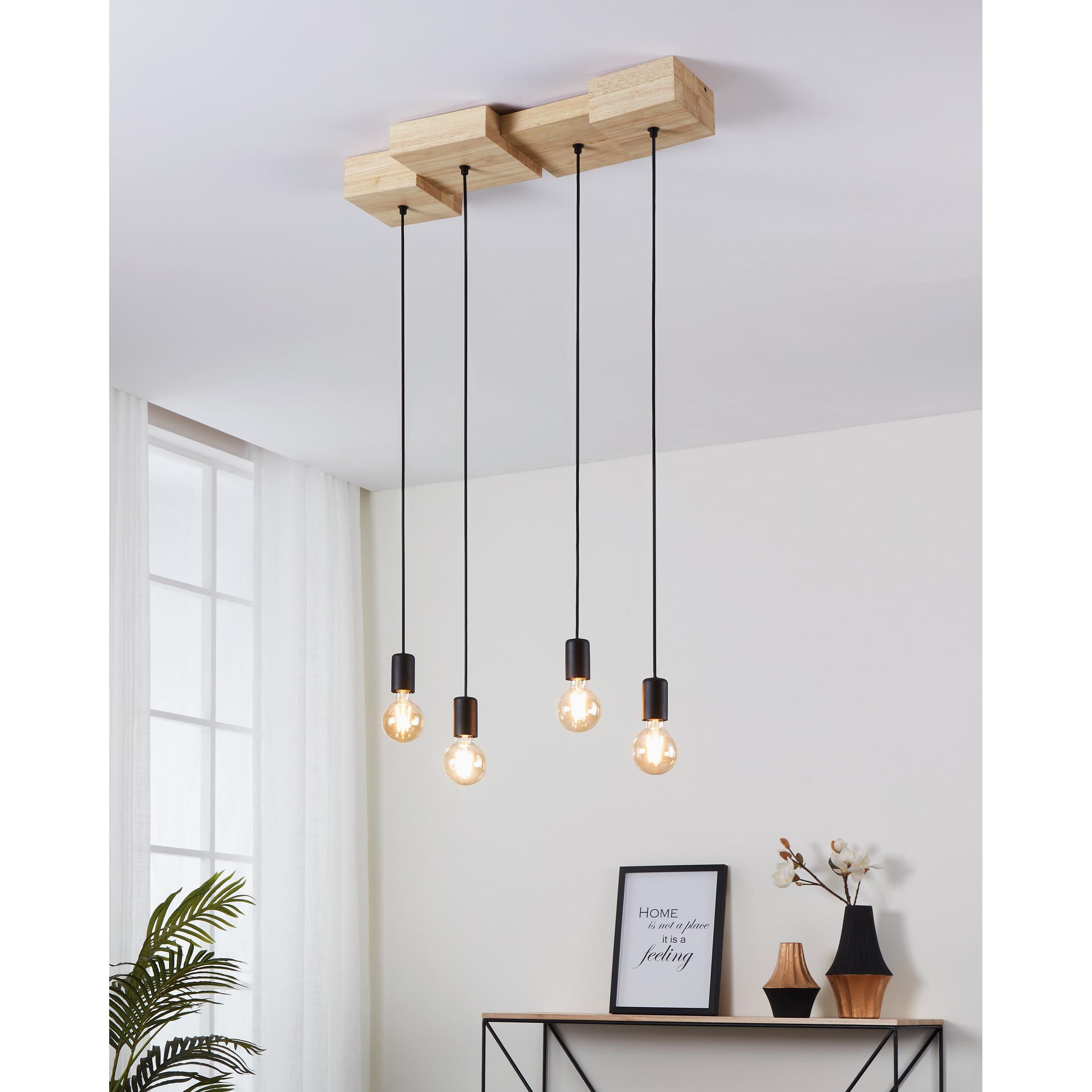 Suspension bois naturel HALKIN E27 4X40W