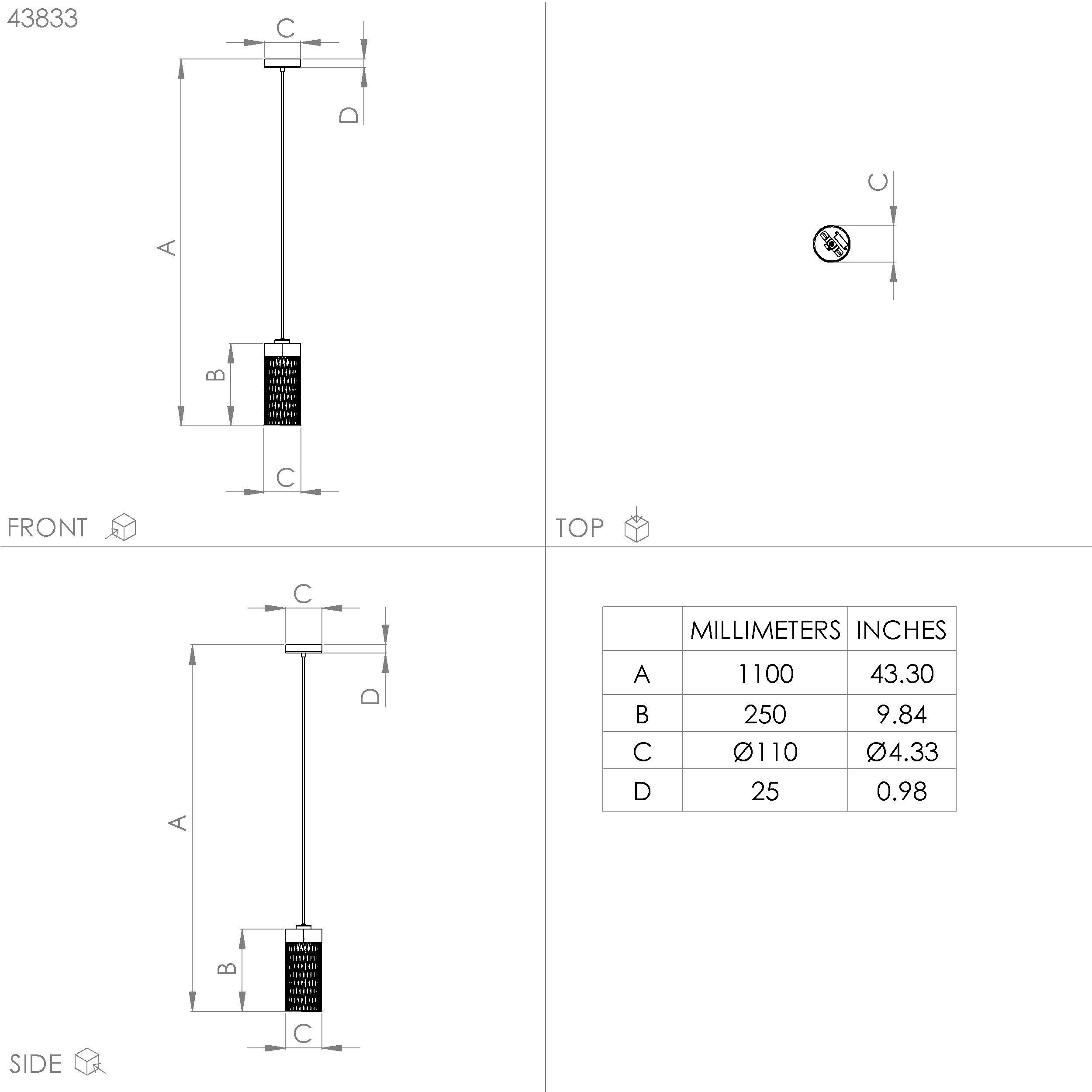 Suspension métal noir KILNSDALE E27 1X40W