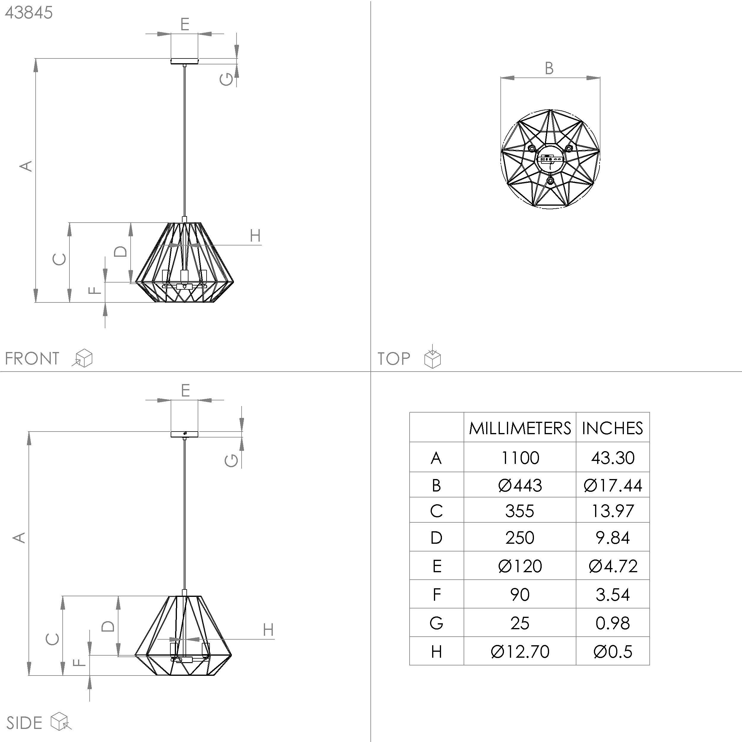 Suspension métal noir TARLE E14 3X40W