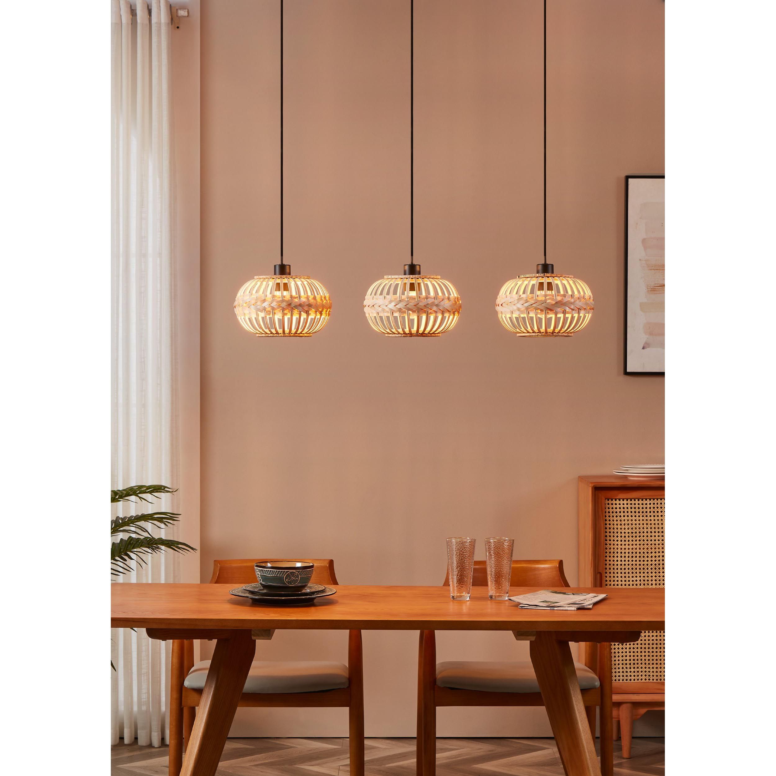 Suspension naturel bois AMSFIELD 1 Barre 3 E27 3X40W