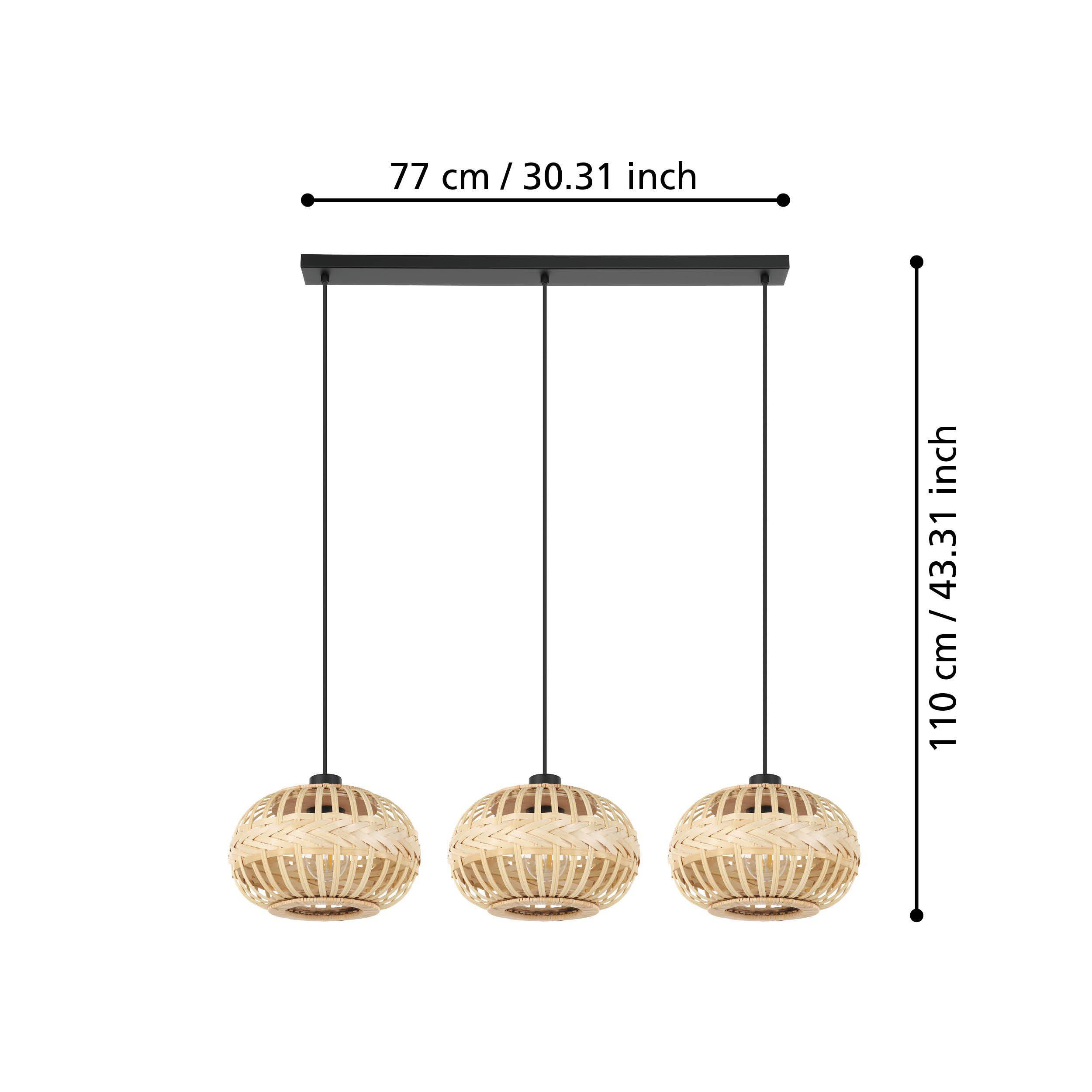 Suspension naturel bois AMSFIELD 1 Barre 3 E27 3X40W