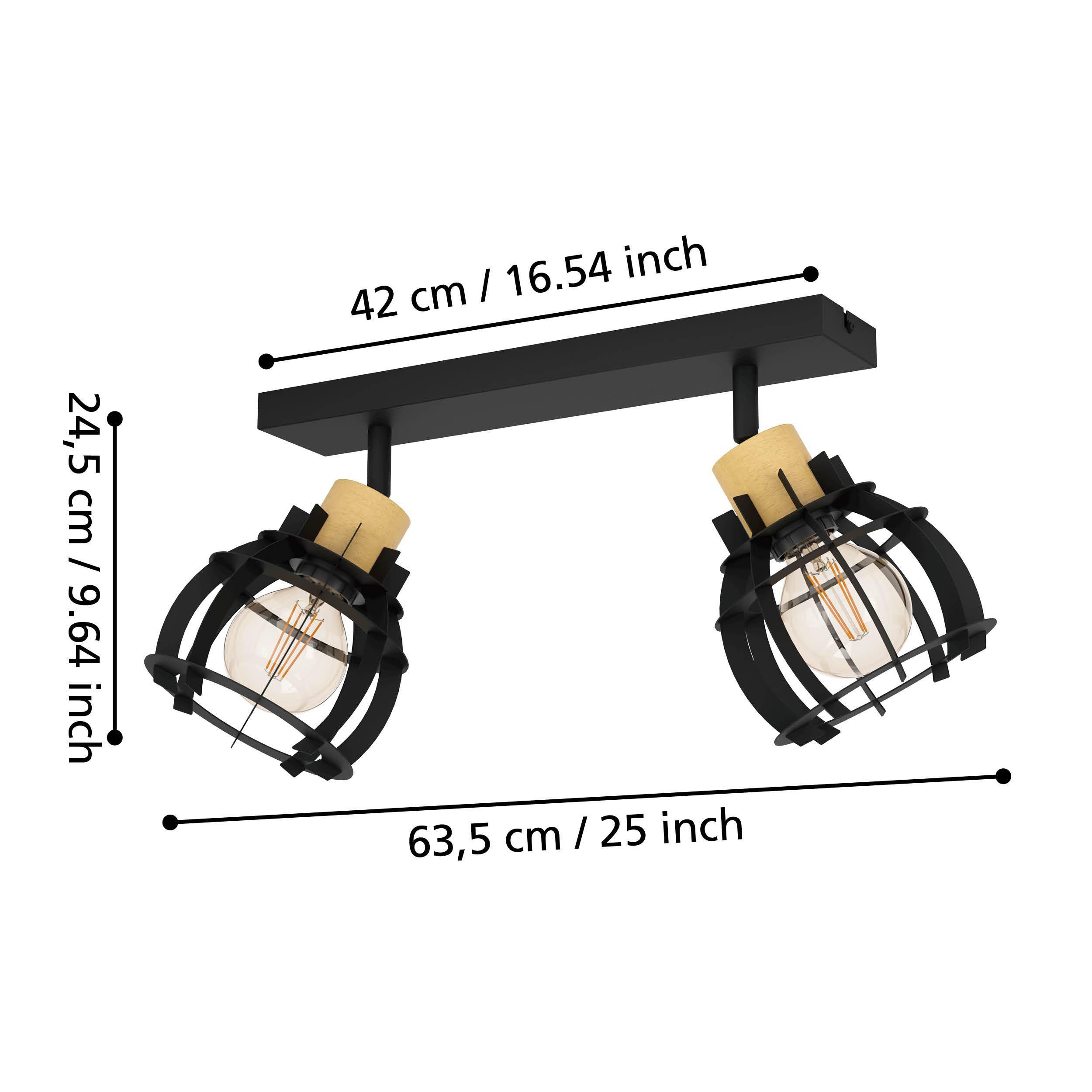 Spot de plafond réglette/plaf métal noir STILLINGTON 1 E27 2X40W