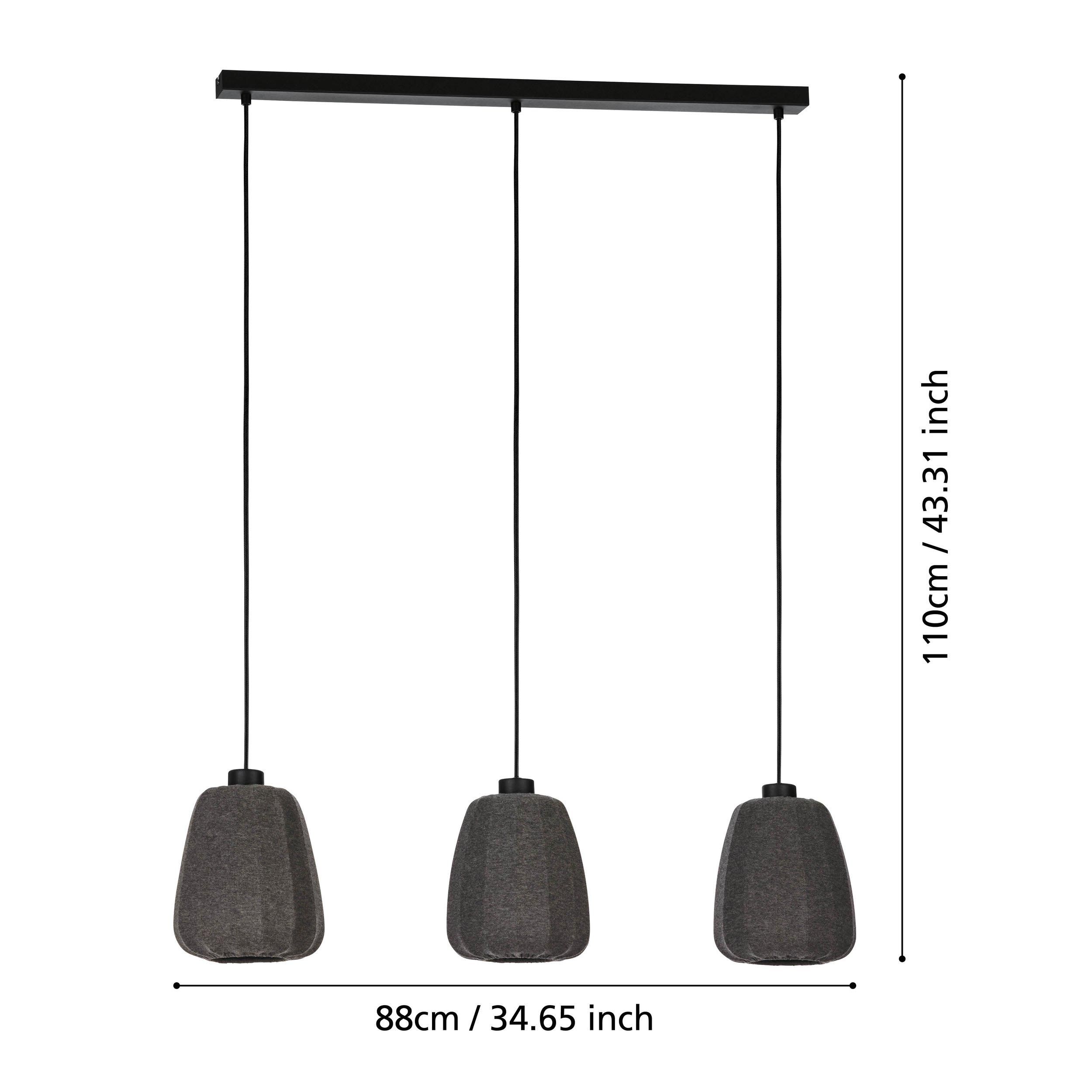 Suspension tissu noir BARLASTON Barre 3 E27 3X40W