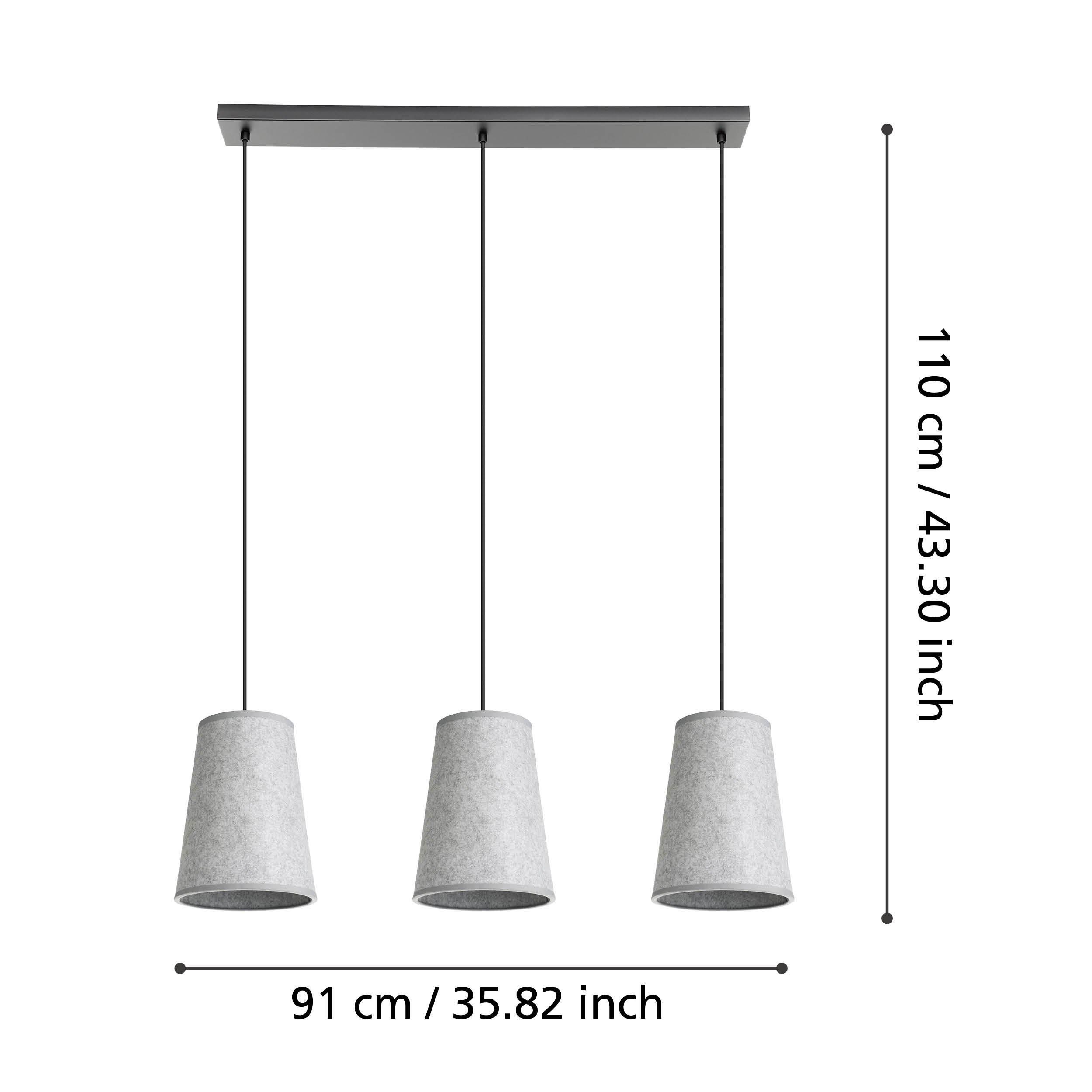 Suspension tissu gris ALSAGER E27 3X40W