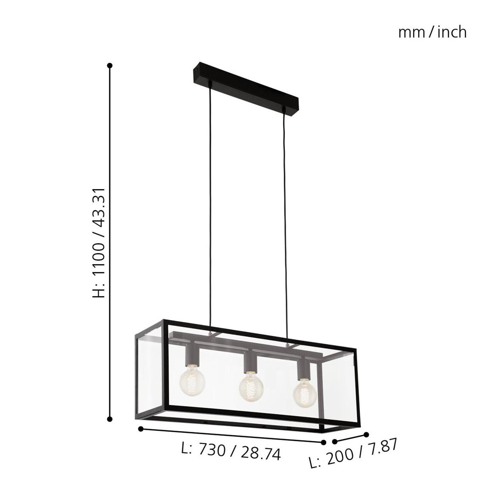 Suspension métal noir CHARTERHOUSE E27 3X60W