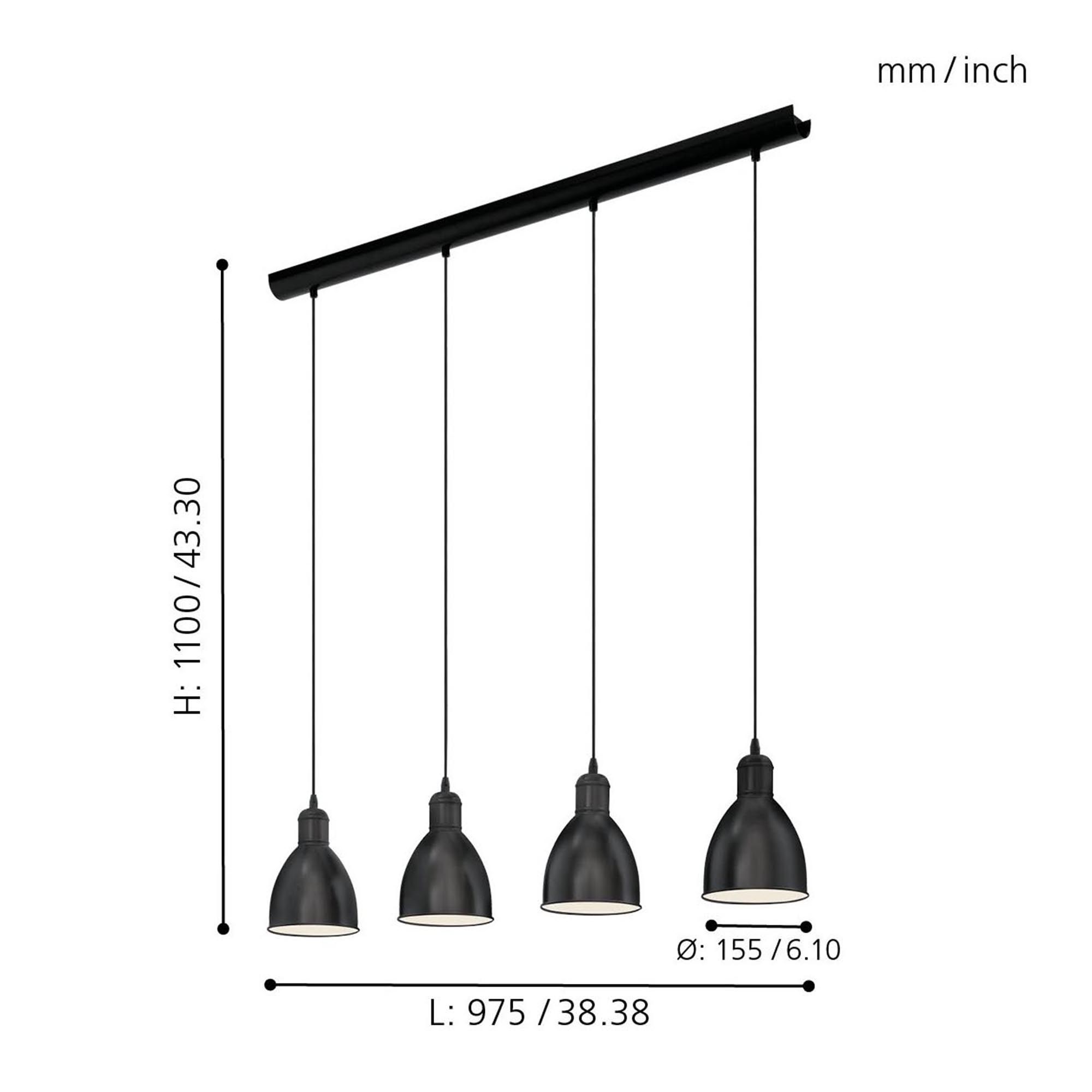 Suspension métal noir PRIDDY E27 4X40W