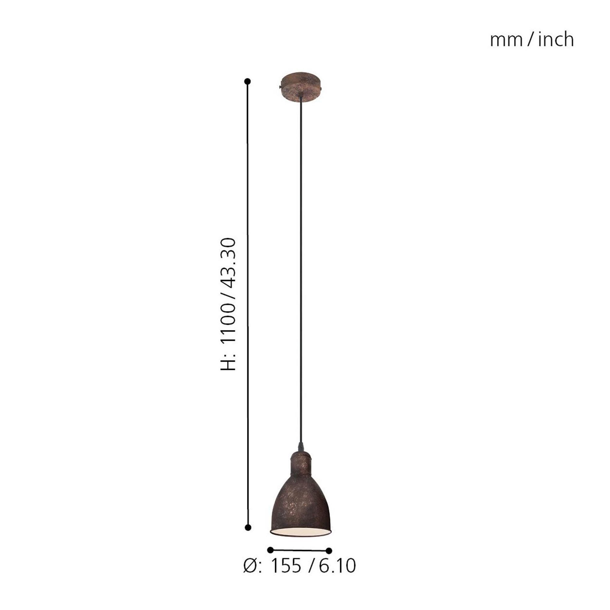 Suspension métal cuivre PRIDDY 1 E27 1X40W