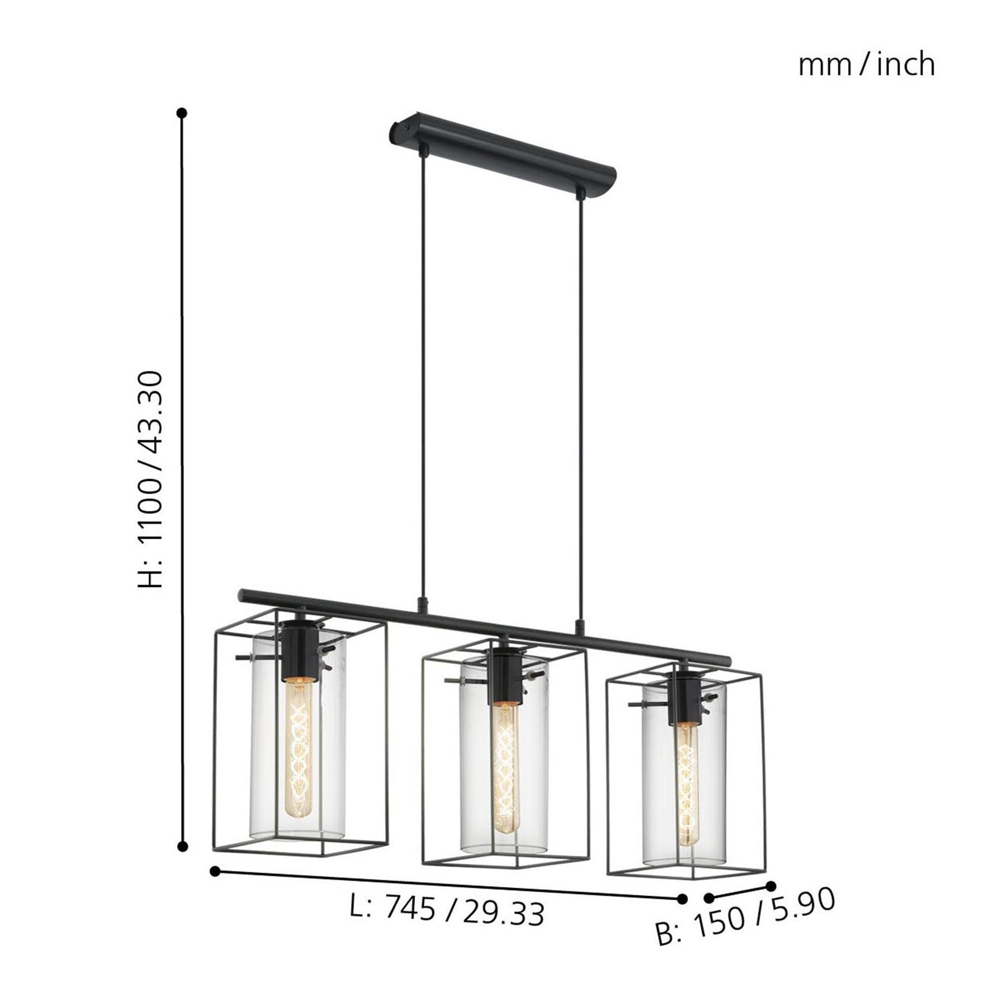 Suspension verre fume LONCINO E27 3X60W