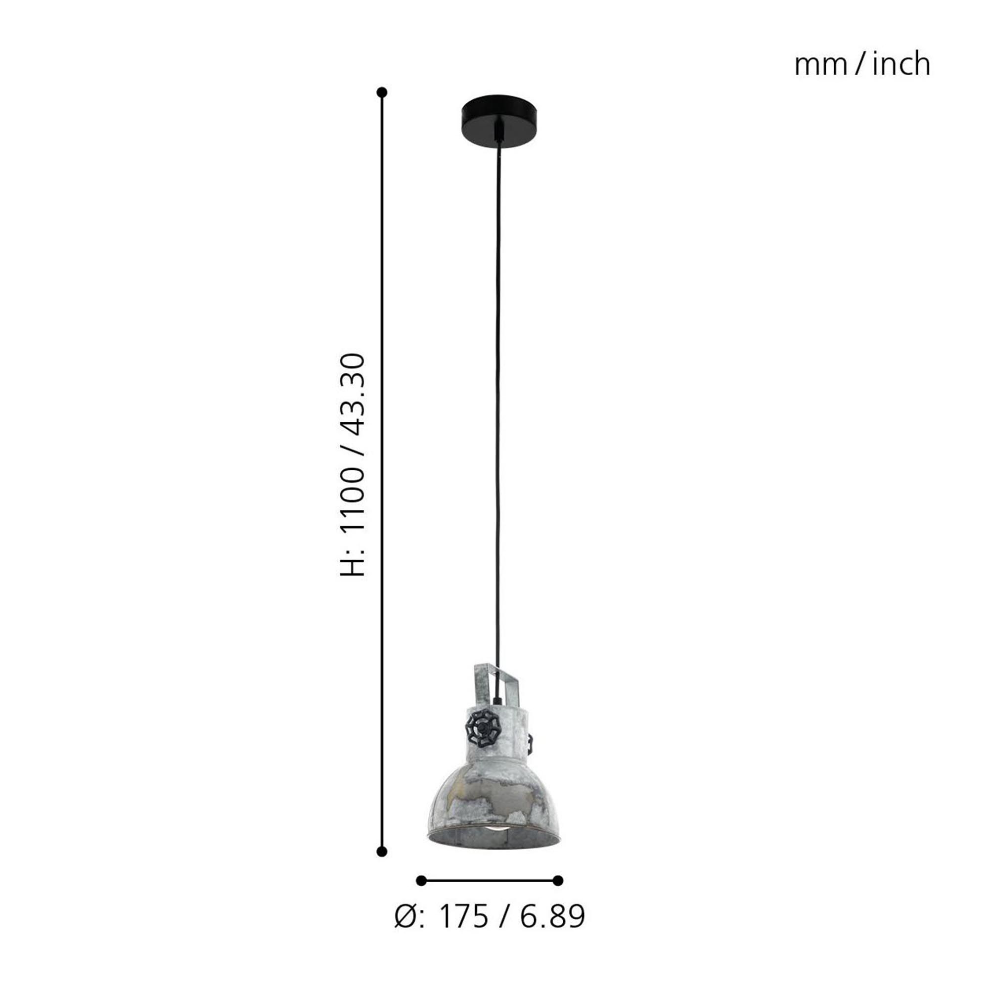 Suspension métal gris BARNSTAPLE E27 1X40W