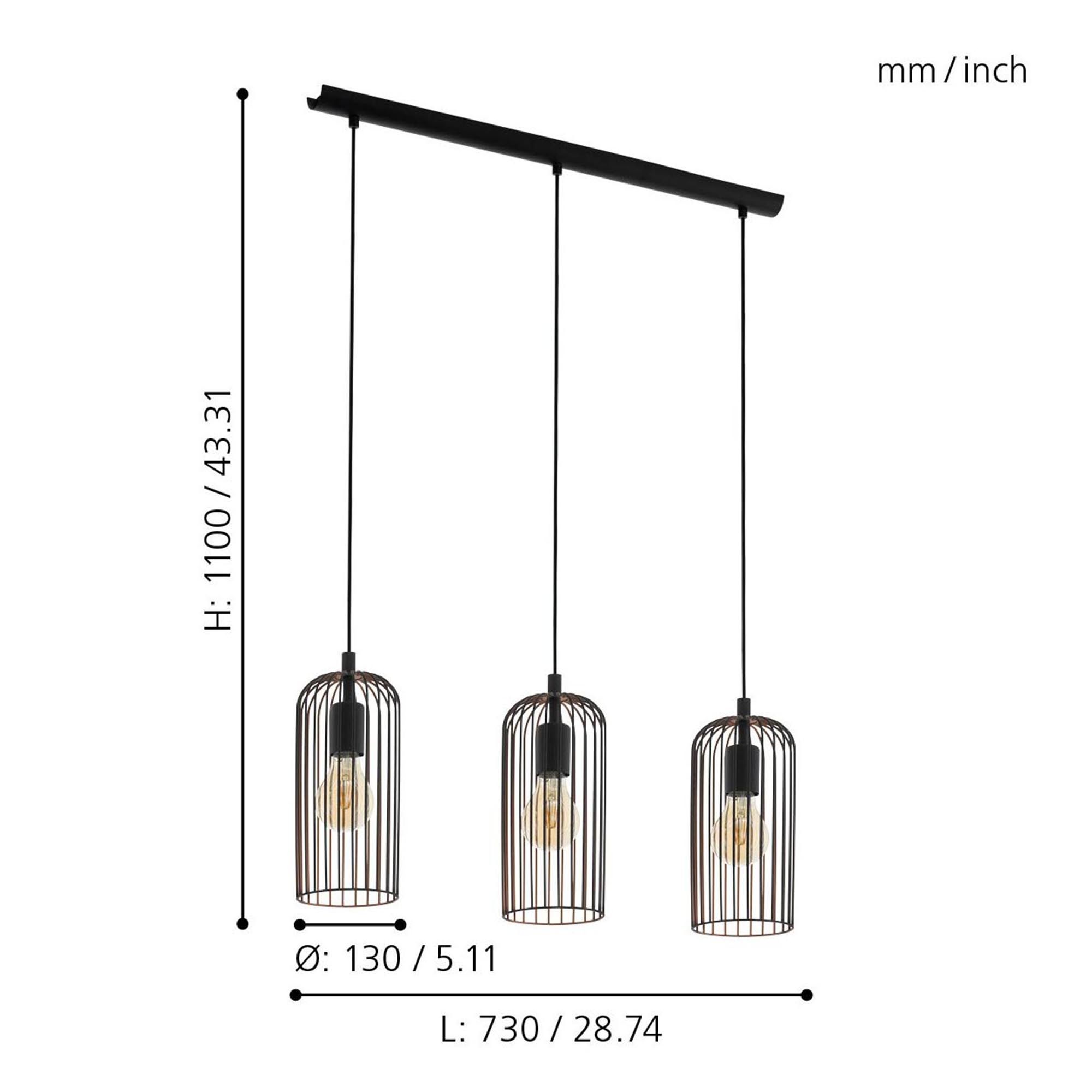 Suspension métal noir ROCCAMENA E27 3X60W