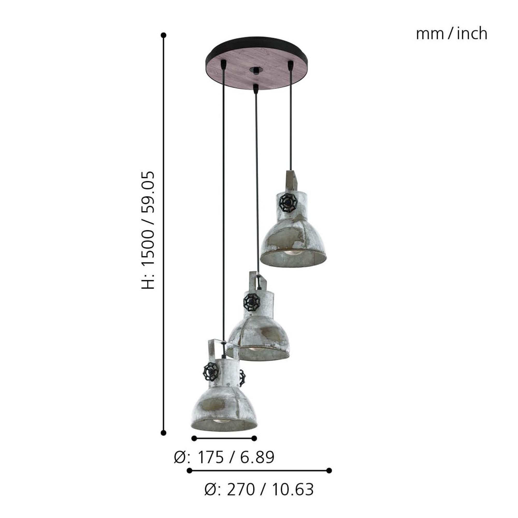 Suspension métal gris BARNSTAPLE E27 3X40W