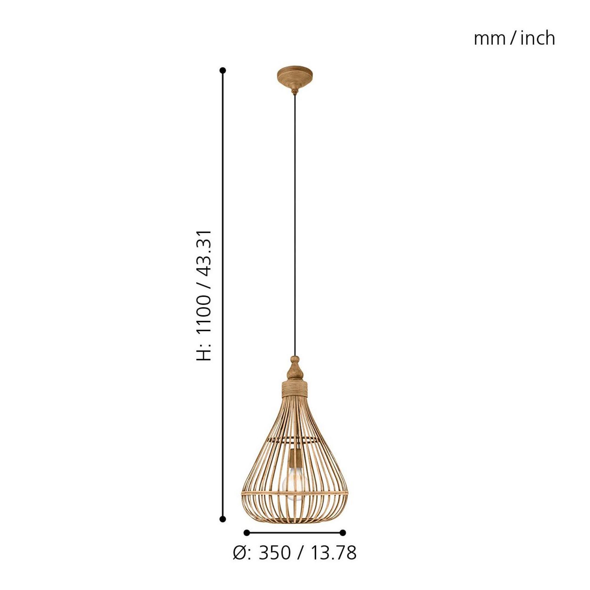 Suspension naturel bois AMSFIELD E27 D35CM 1X60W