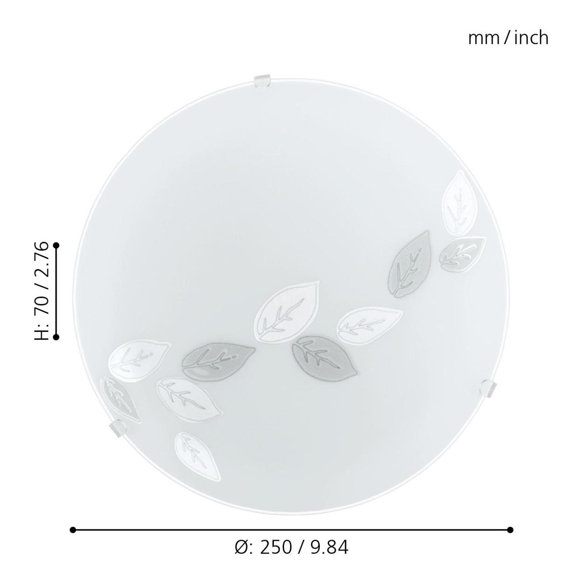 Plafonnier verre blanc MARS motif feuilles E27 1X25W