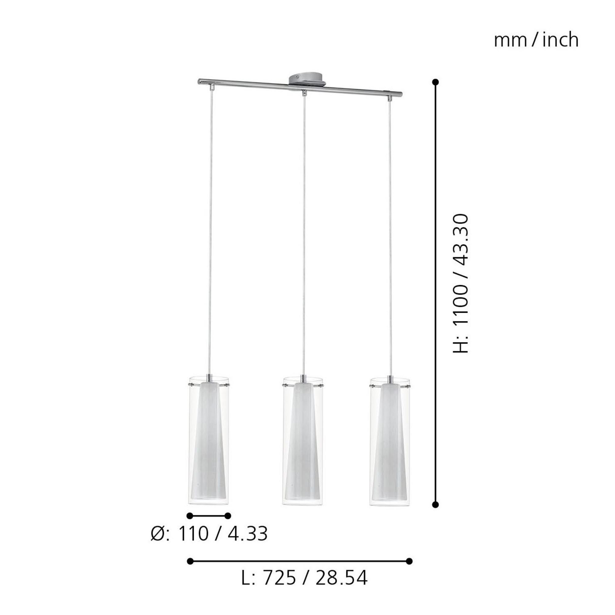 Suspension verre blanc PINTO E27 3X40W