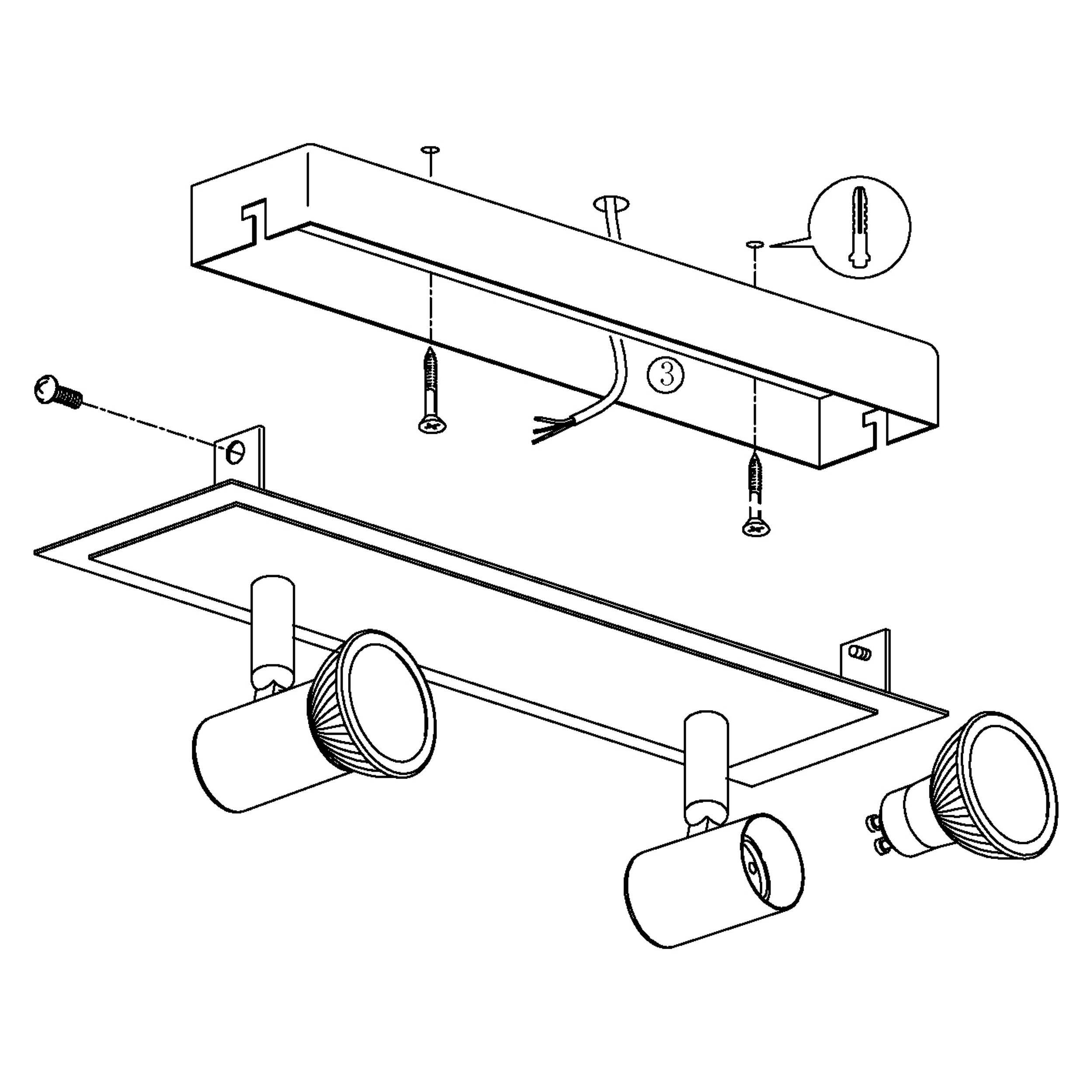 Spot de plafond réglette/plaf métal acier mat ROTTELO GU10 2X4,6W