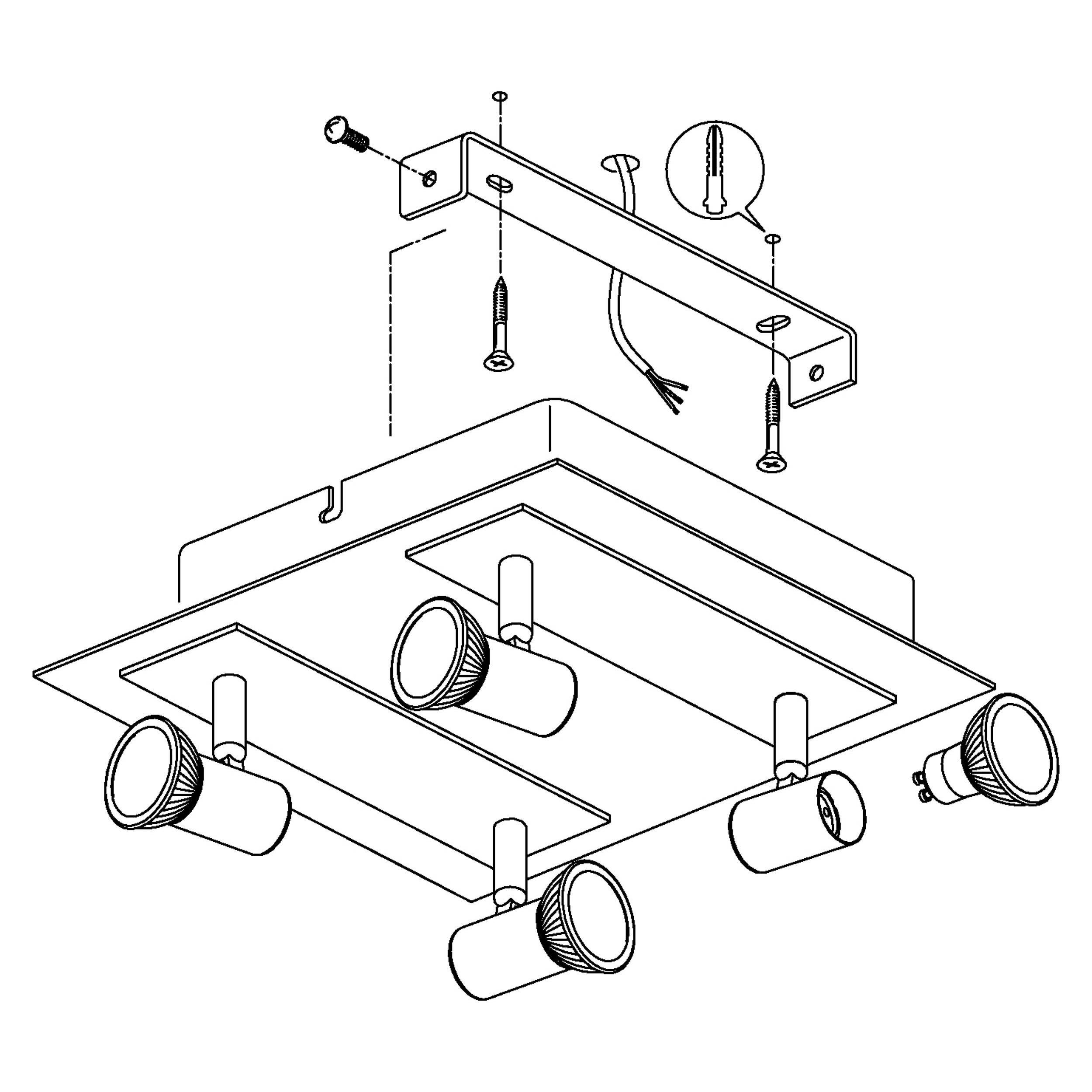 Spot de plafond réglette/plaf métal acier mat ROTTELO L26CM GU10 4X4,6W